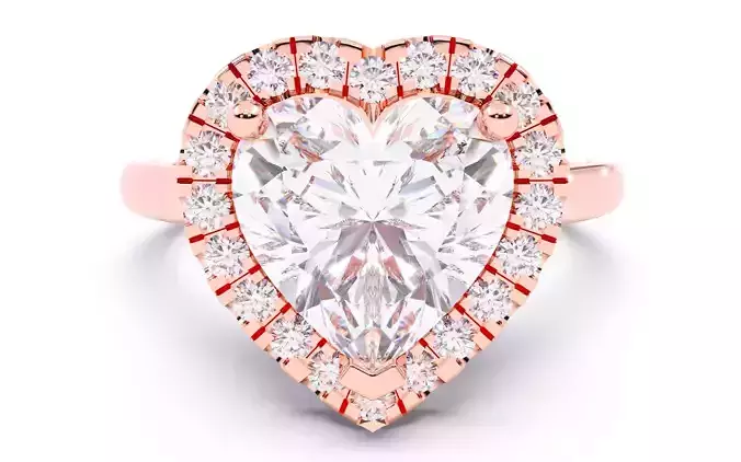 Heart Diamond Halo Setting Solitaire Ring  3D print model