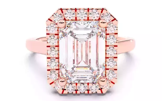 Emerald Diamond Halo Setting Solitaire Ring  3D print model