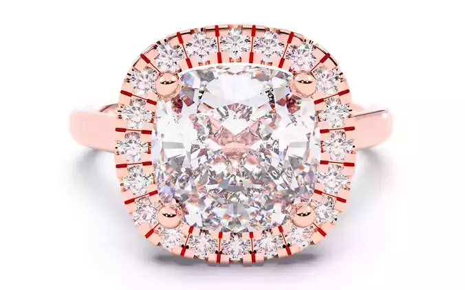 Cushion Diamond Halo Setting Solitaire Ring  3D print model