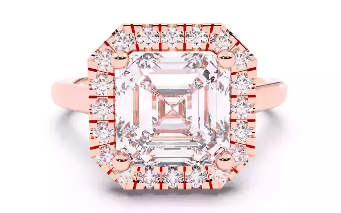 Asscher Diamond Halo Setting Solitaire Ring  3D print model