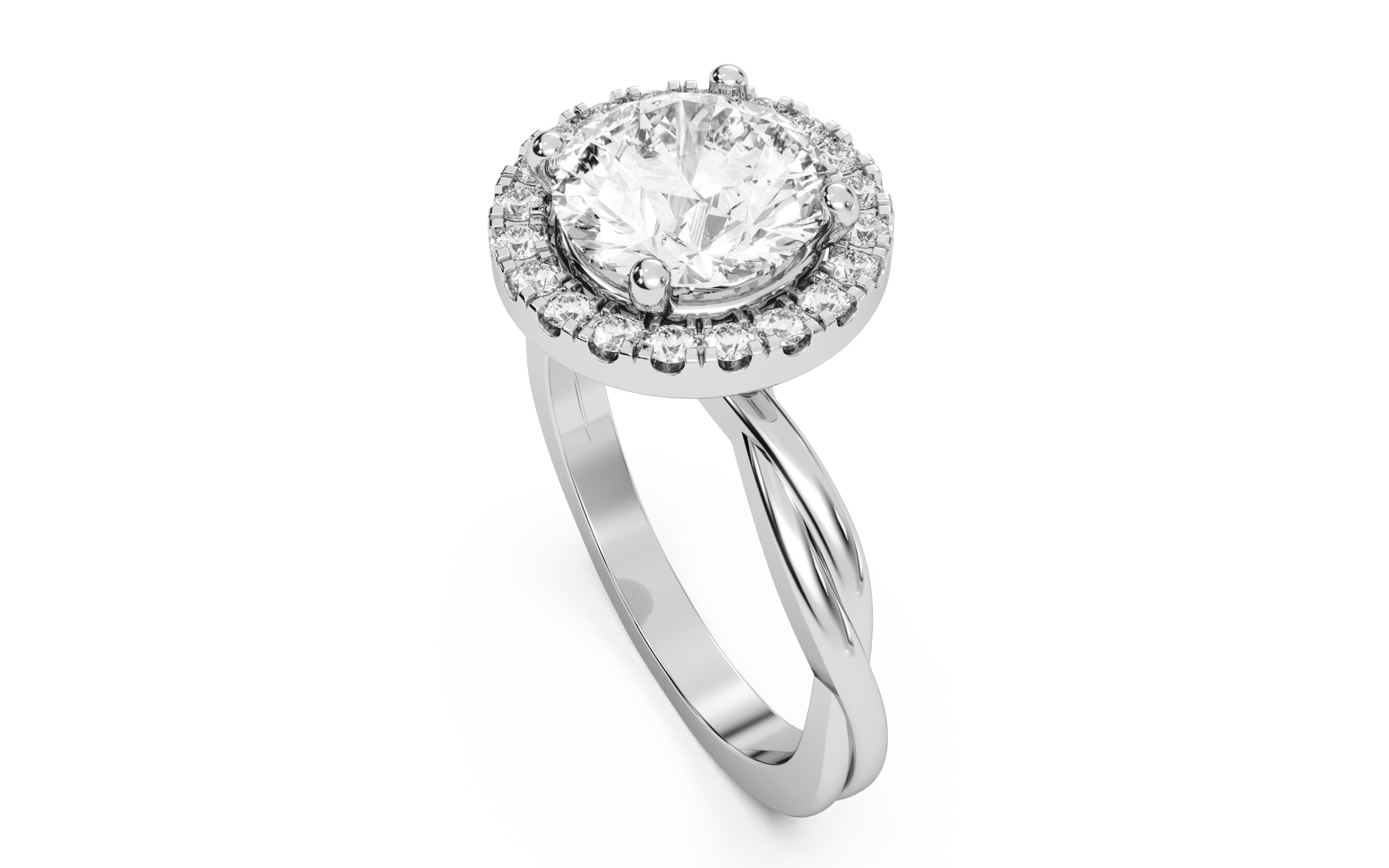 Round Diamond Halo Setting Solitaire Ring 3D print model_4