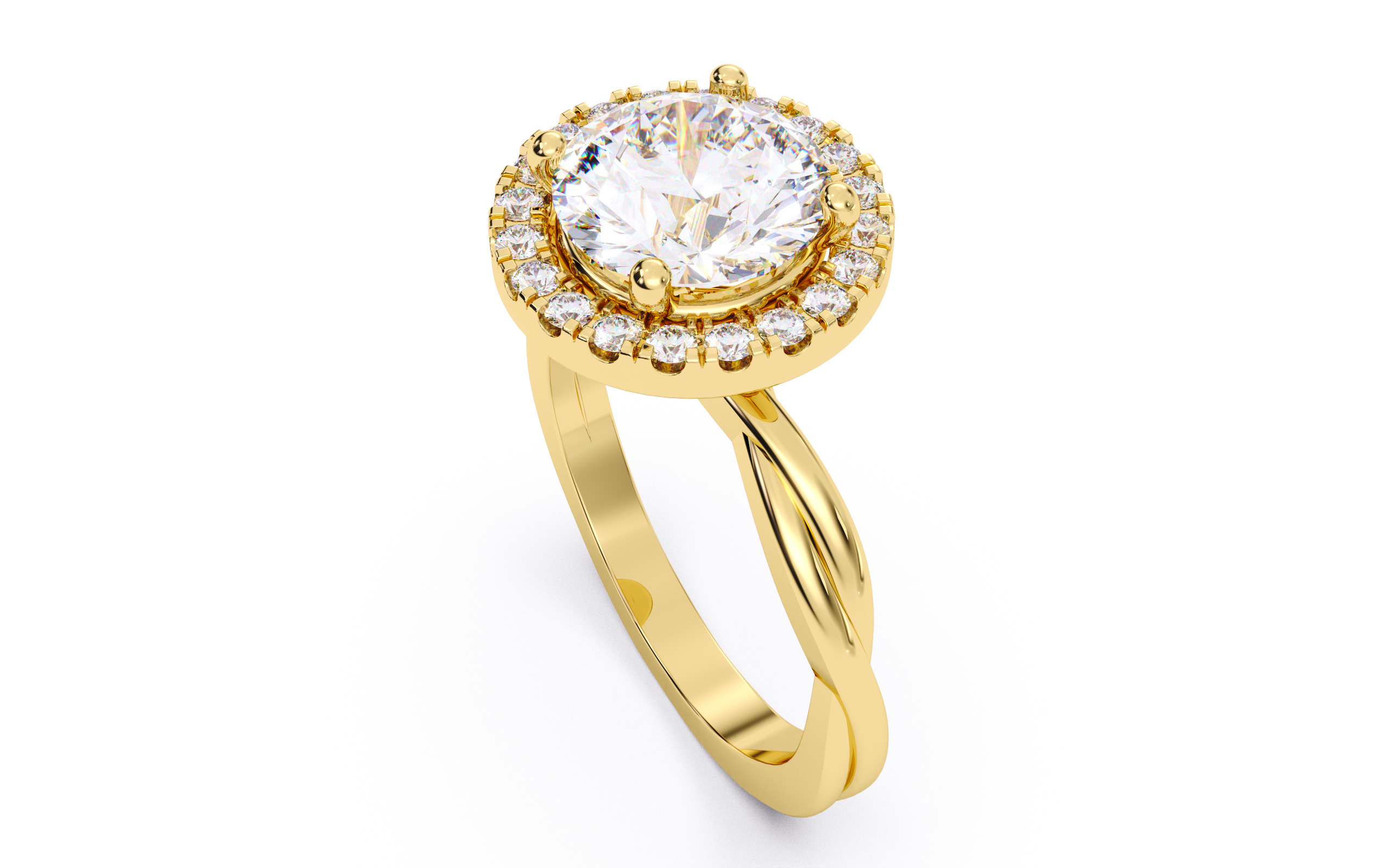 Round Diamond Halo Setting Solitaire Ring 3D print model_7