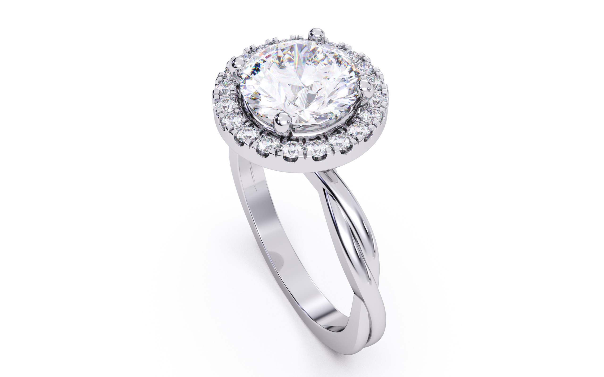 Round Diamond Halo Setting Solitaire Ring 3D print model_5