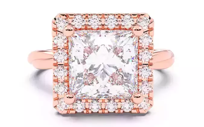Princess Diamond Halo Setting Solitaire Ring  3D print model