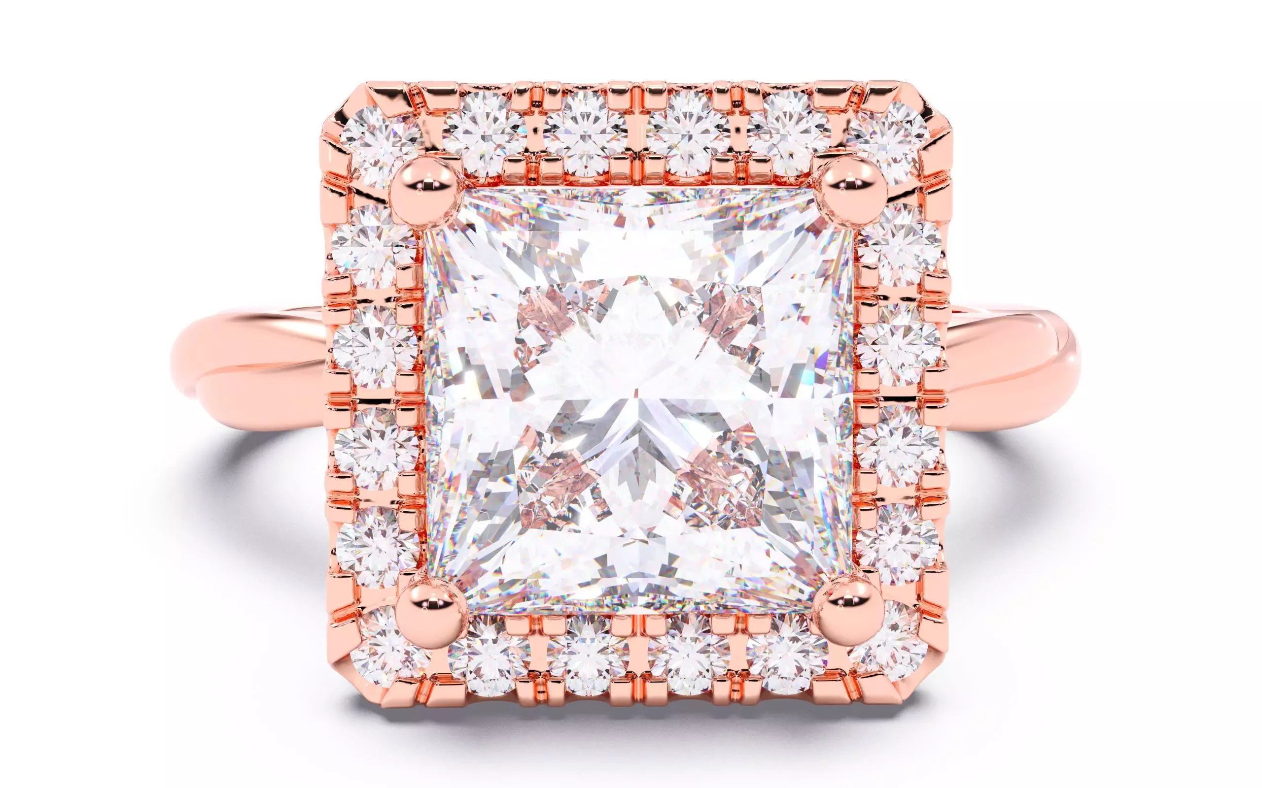 Princess Diamond Halo Setting Solitaire Ring  3D print model_0