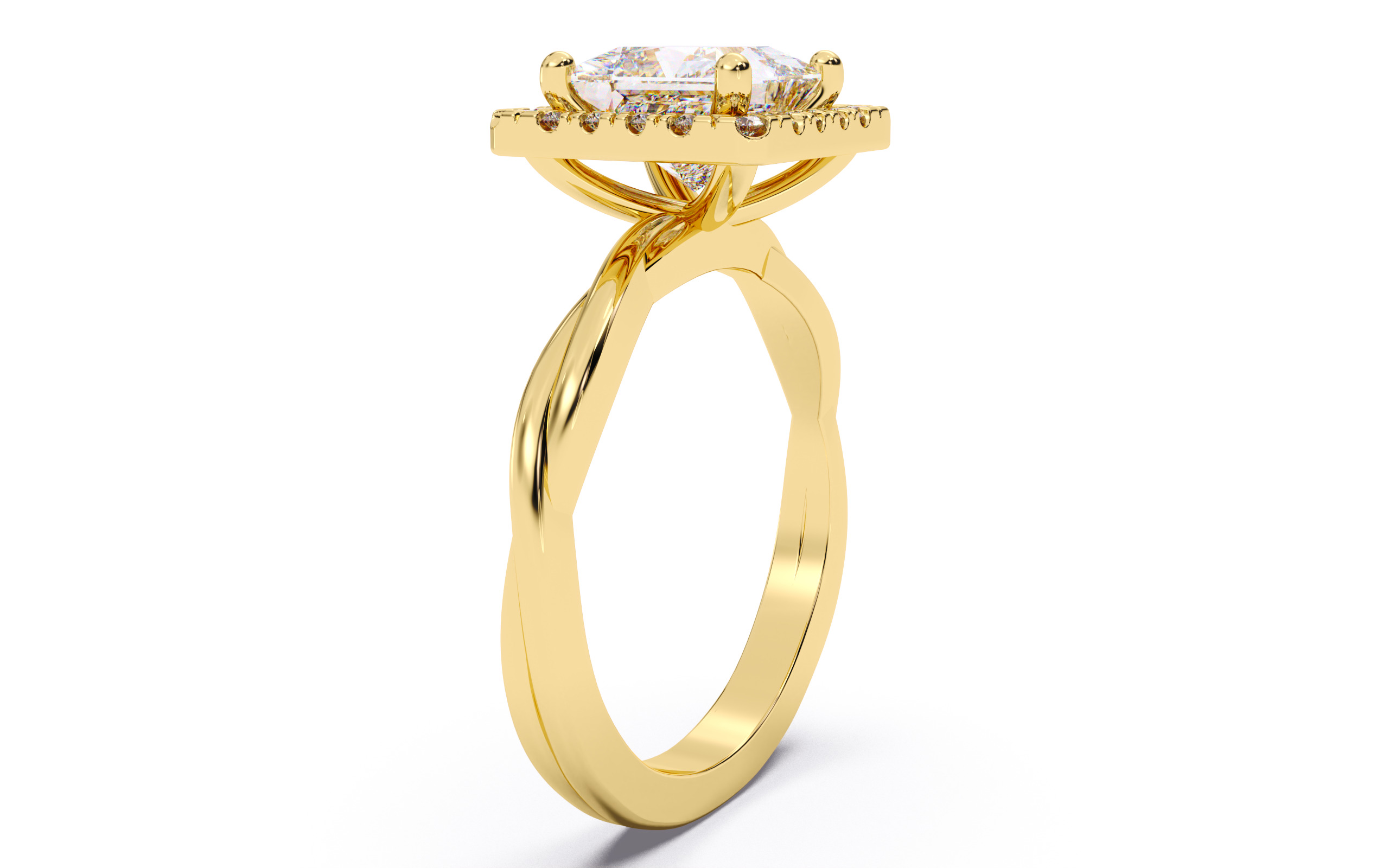 Princess Diamond Halo Setting Solitaire Ring  3D print model_12