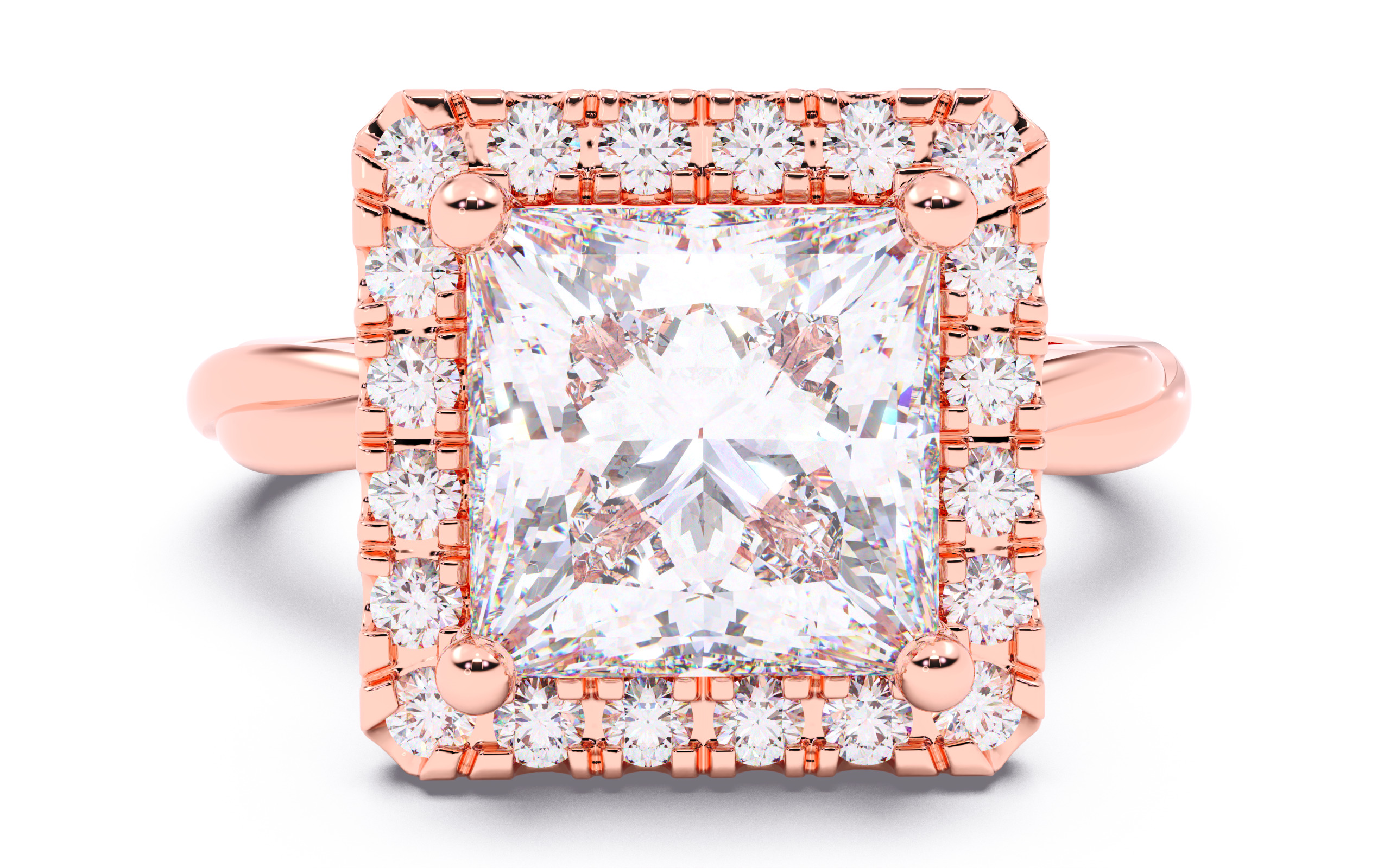 Princess Diamond Halo Setting Solitaire Ring  3D print model_13