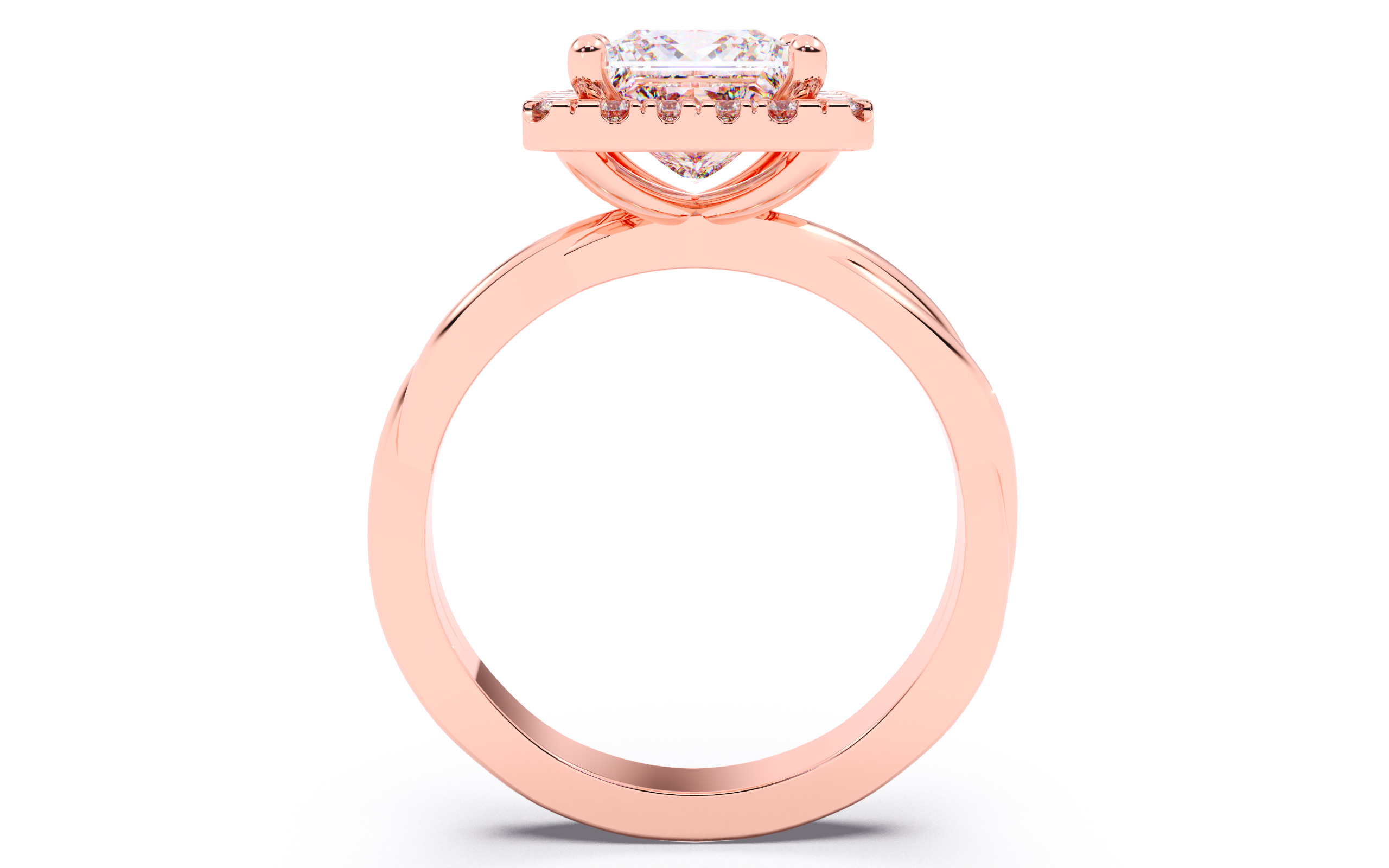 Princess Diamond Halo Setting Solitaire Ring  3D print model_20