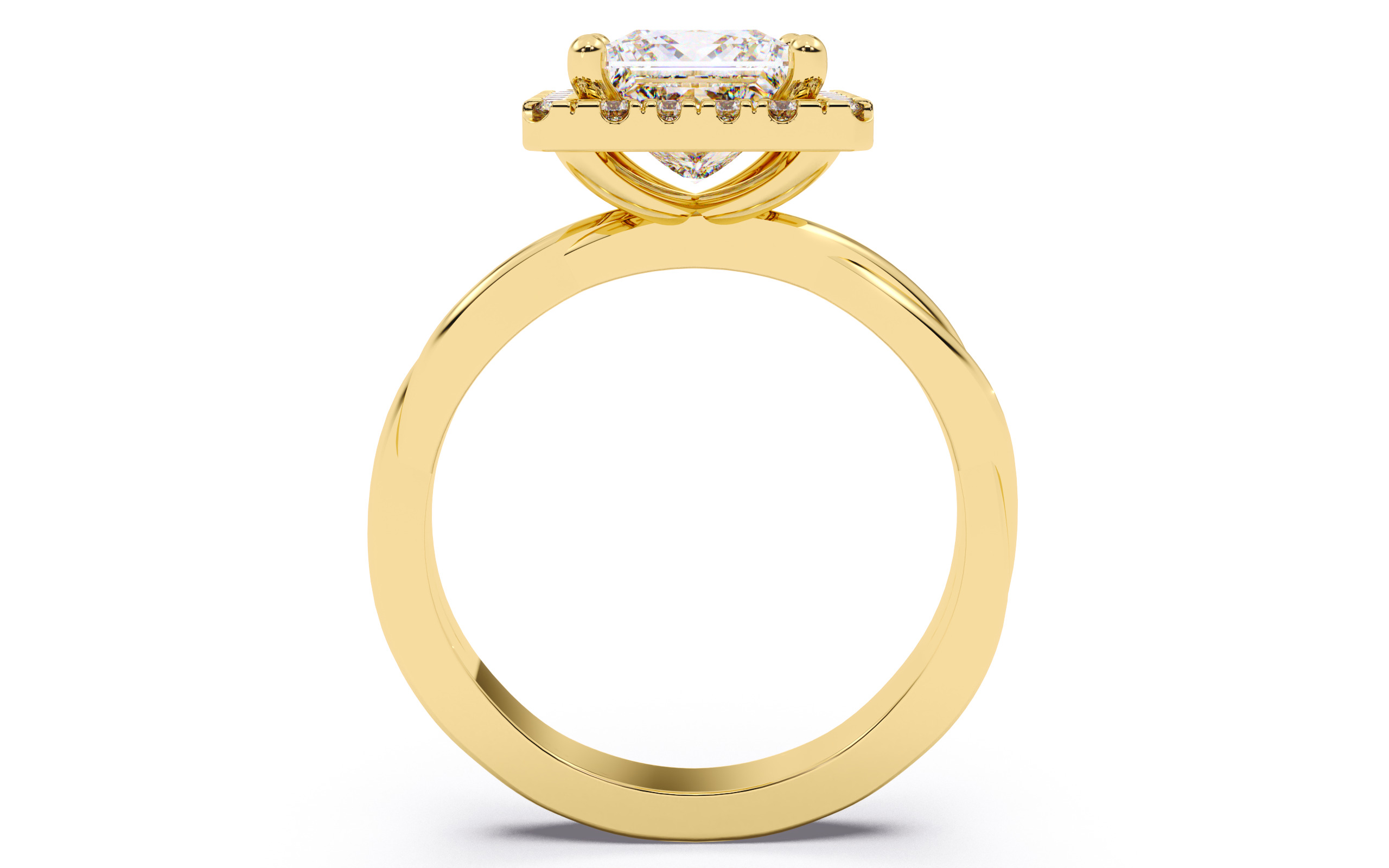 Princess Diamond Halo Setting Solitaire Ring  3D print model_7