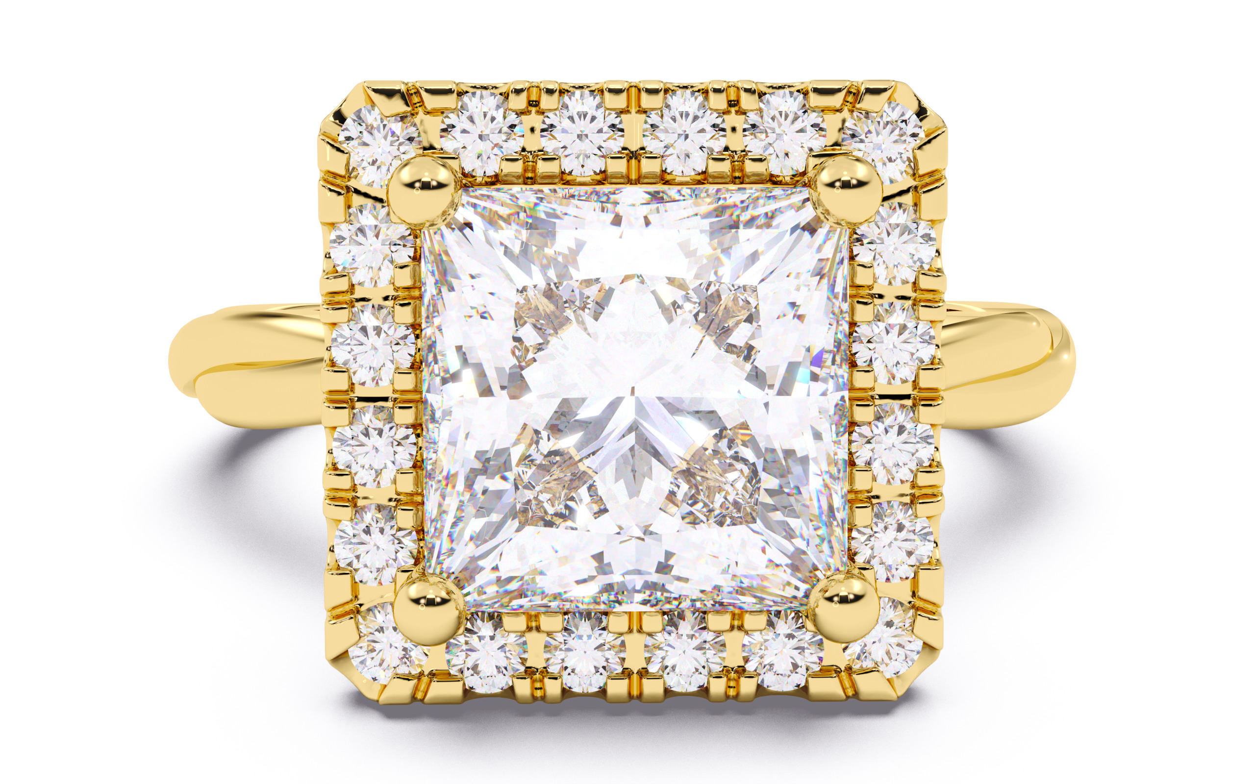 Princess Diamond Halo Setting Solitaire Ring  3D print model_9