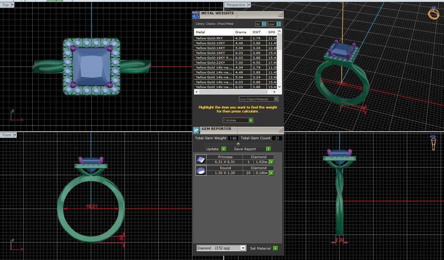 Princess Diamond Halo Setting Solitaire Ring  3D print model_1