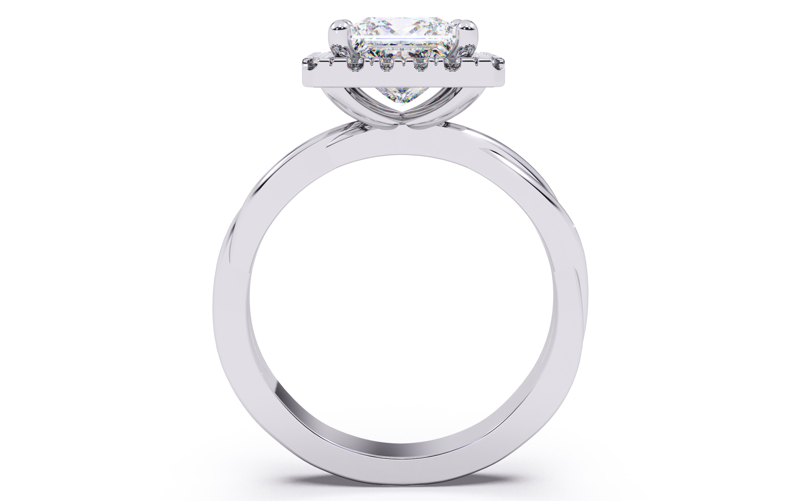 Princess Diamond Halo Setting Solitaire Ring  3D print model_5