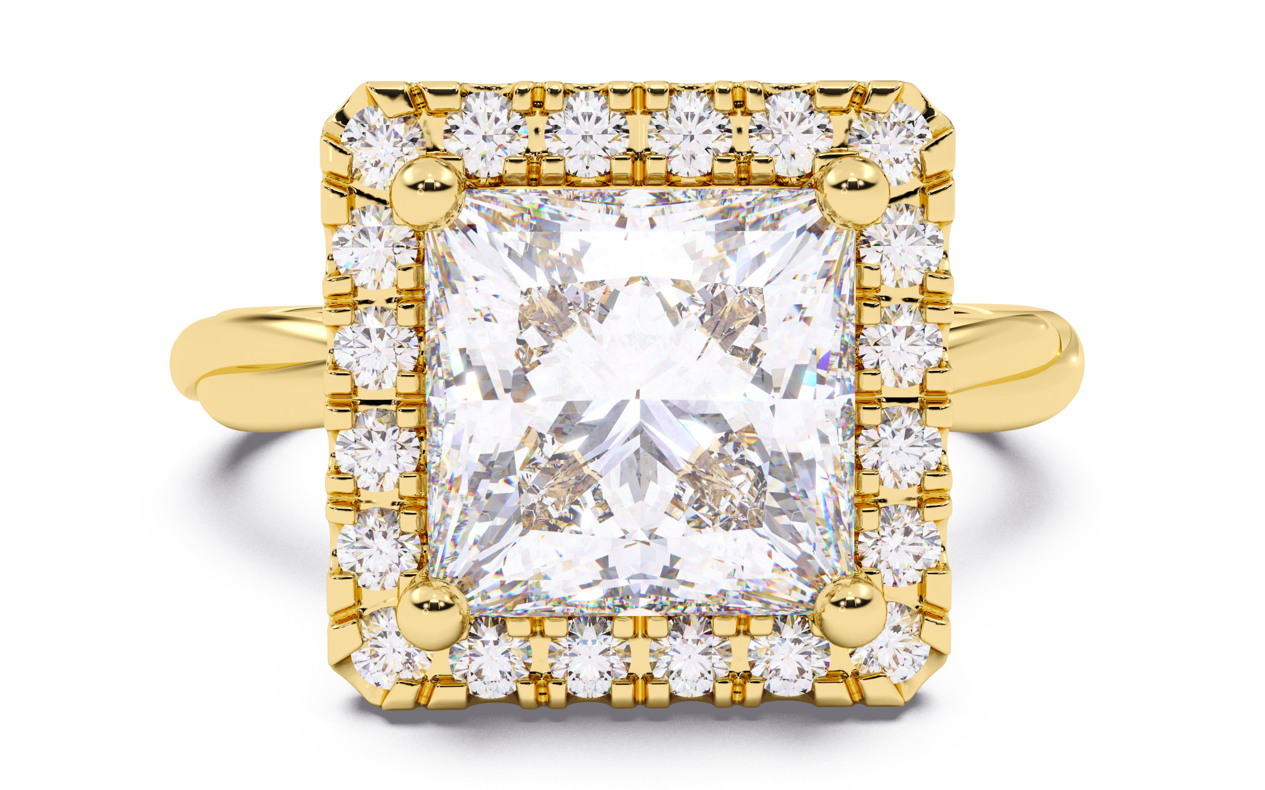 Princess Diamond Halo Setting Solitaire Ring  3D print model_8