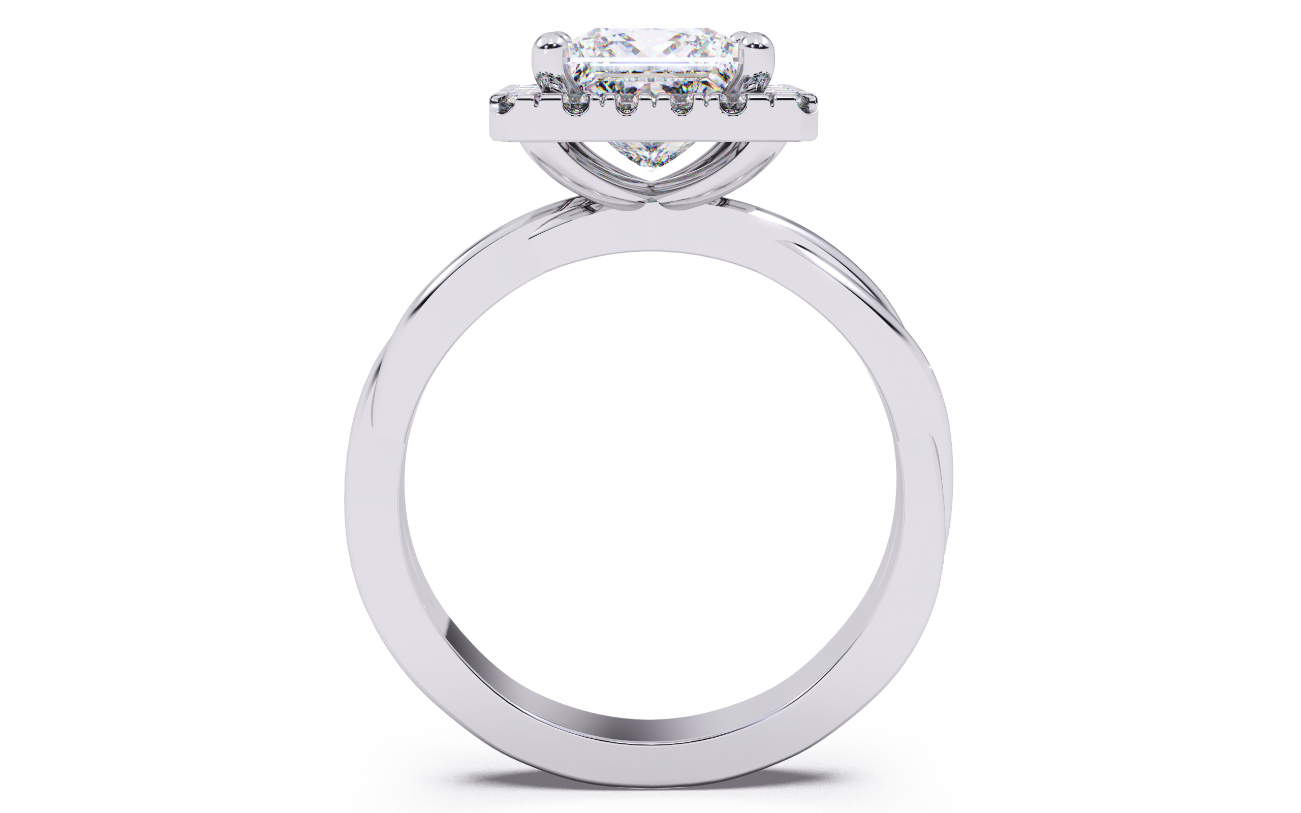 Princess Diamond Halo Setting Solitaire Ring  3D print model_4