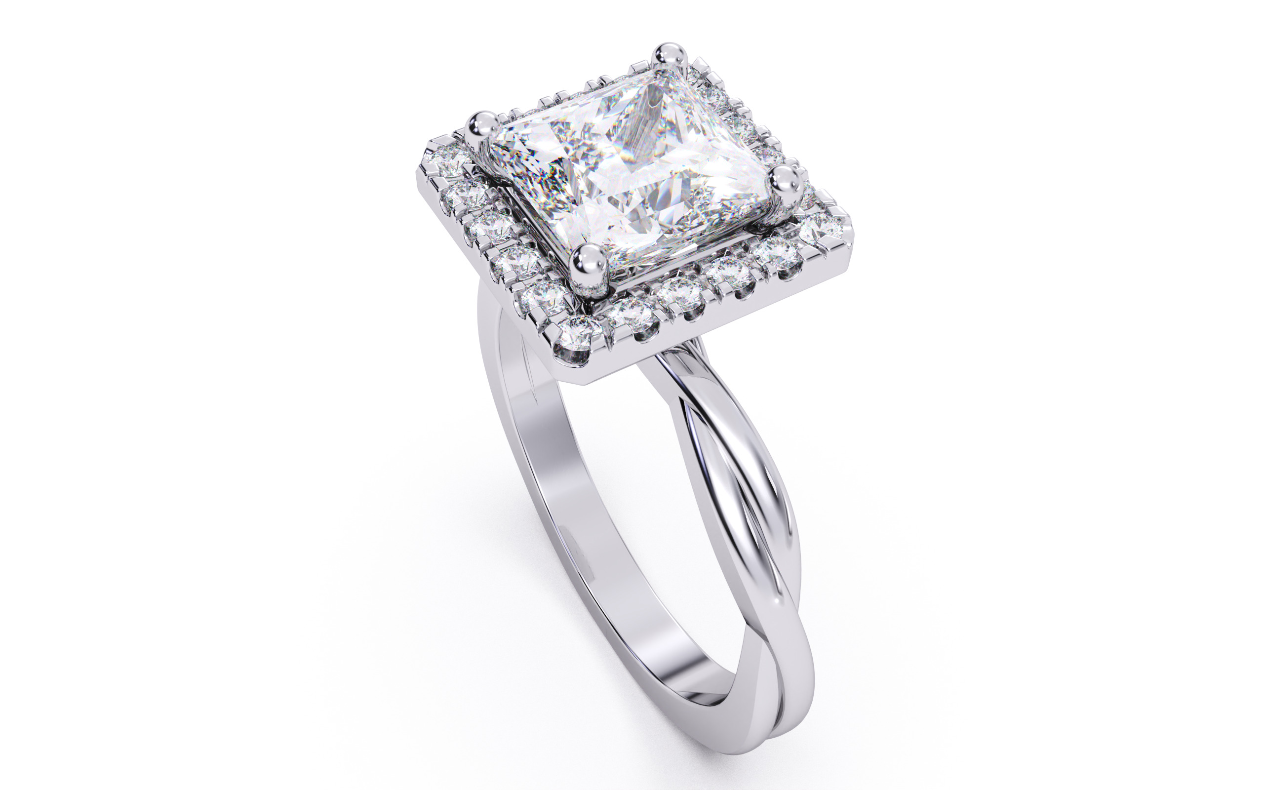 Princess Diamond Halo Setting Solitaire Ring  3D print model_17