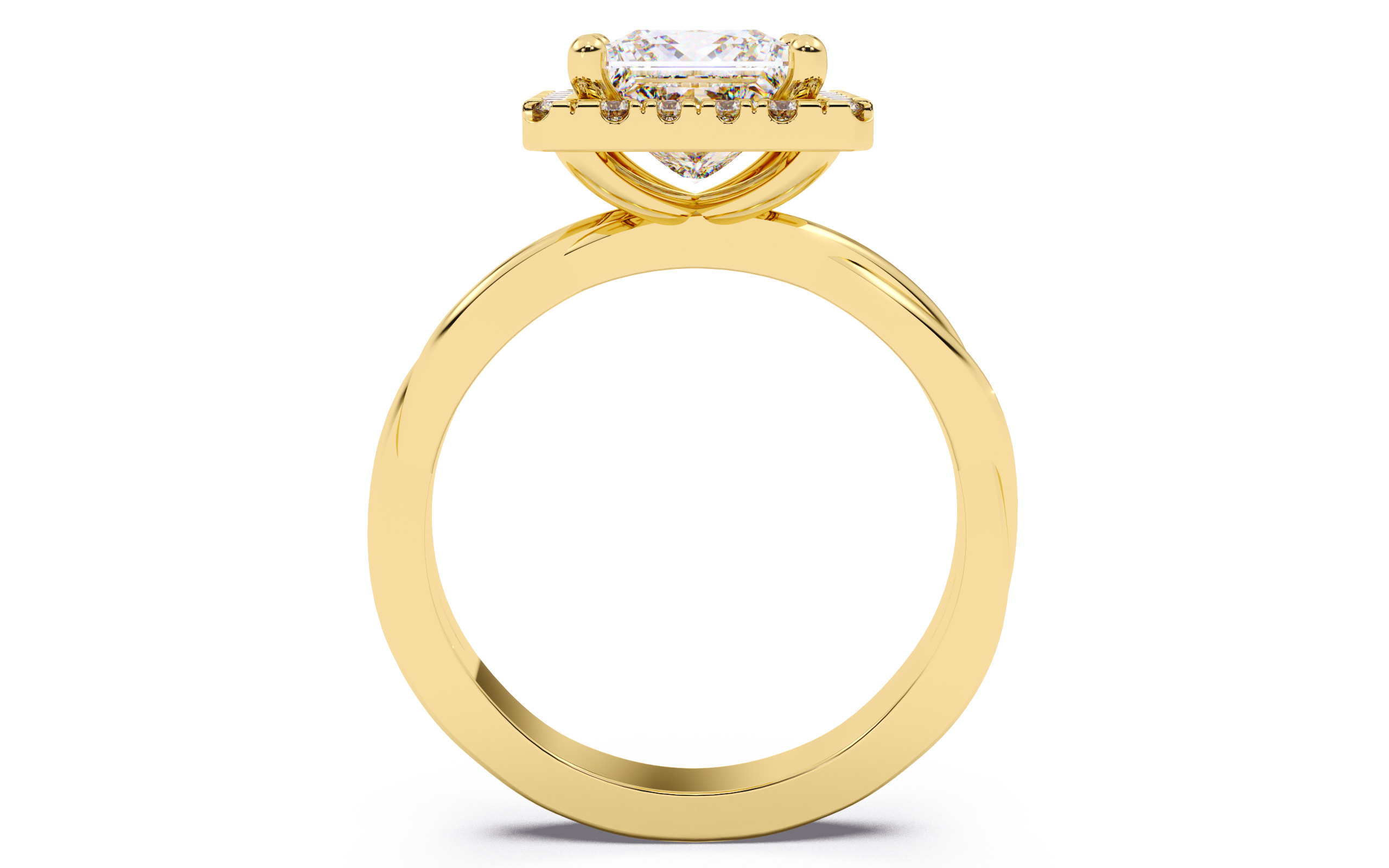 Princess Diamond Halo Setting Solitaire Ring  3D print model_6