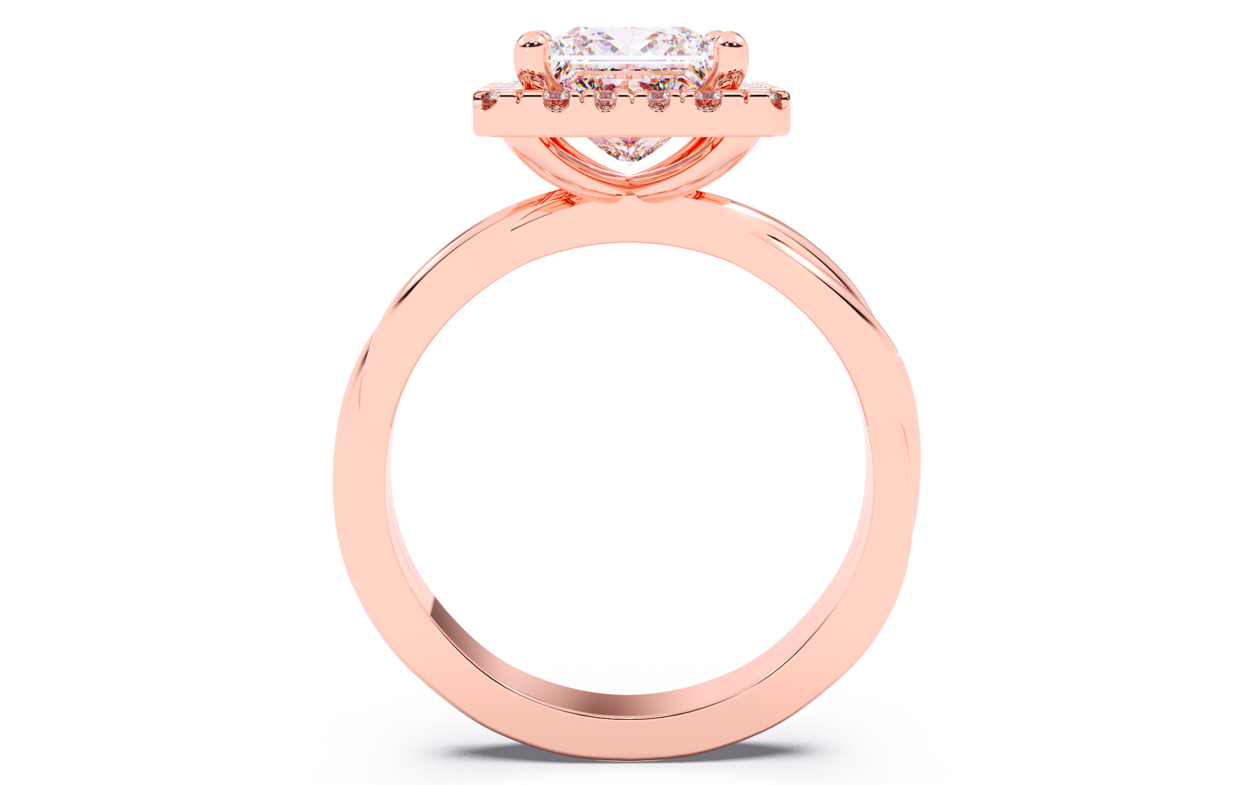 Princess Diamond Halo Setting Solitaire Ring  3D print model_3