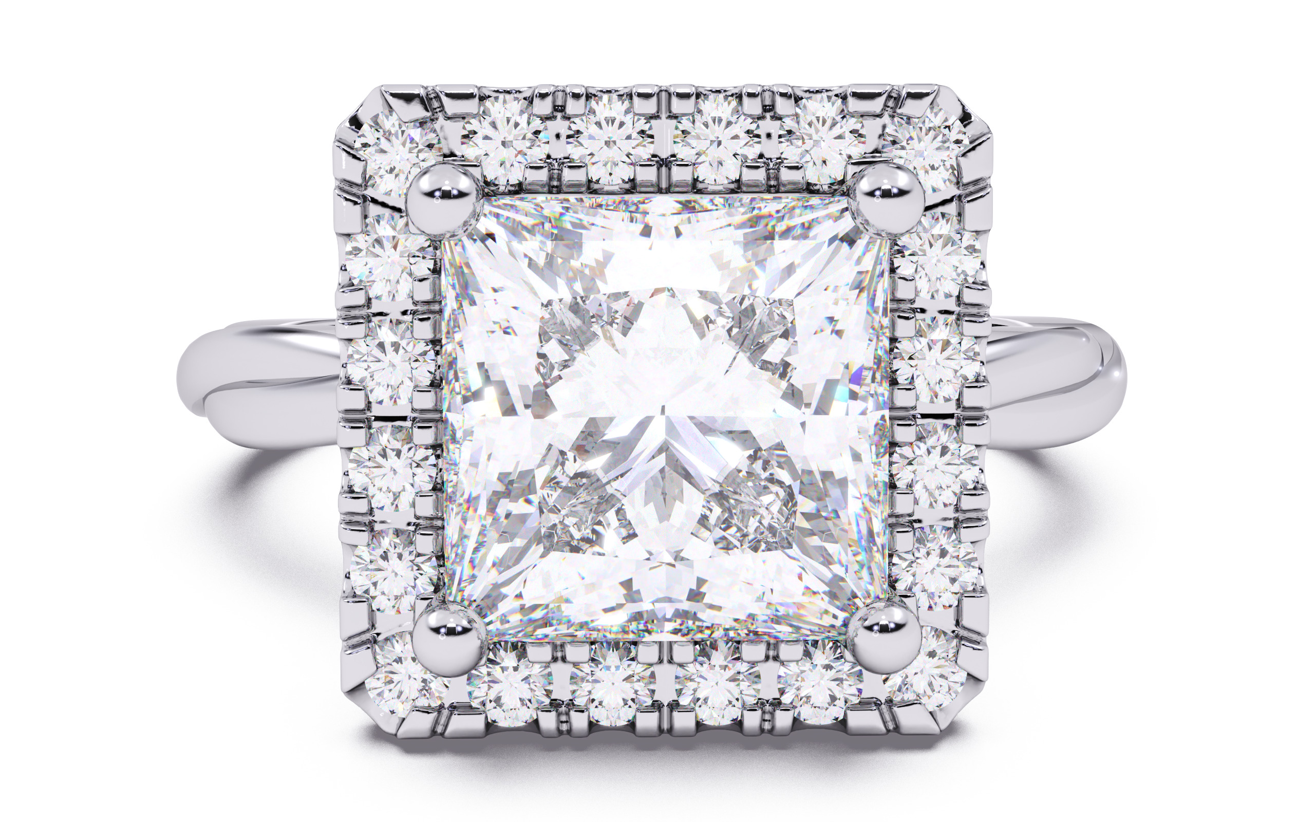 Princess Diamond Halo Setting Solitaire Ring  3D print model_10