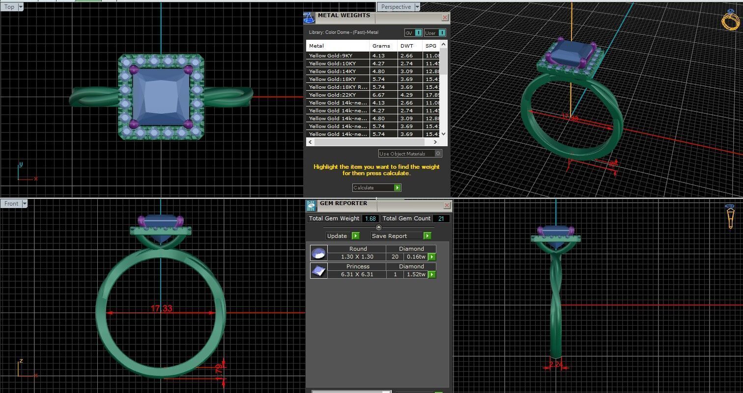 Princess Diamond Halo Setting Solitaire Ring  3D print model_21