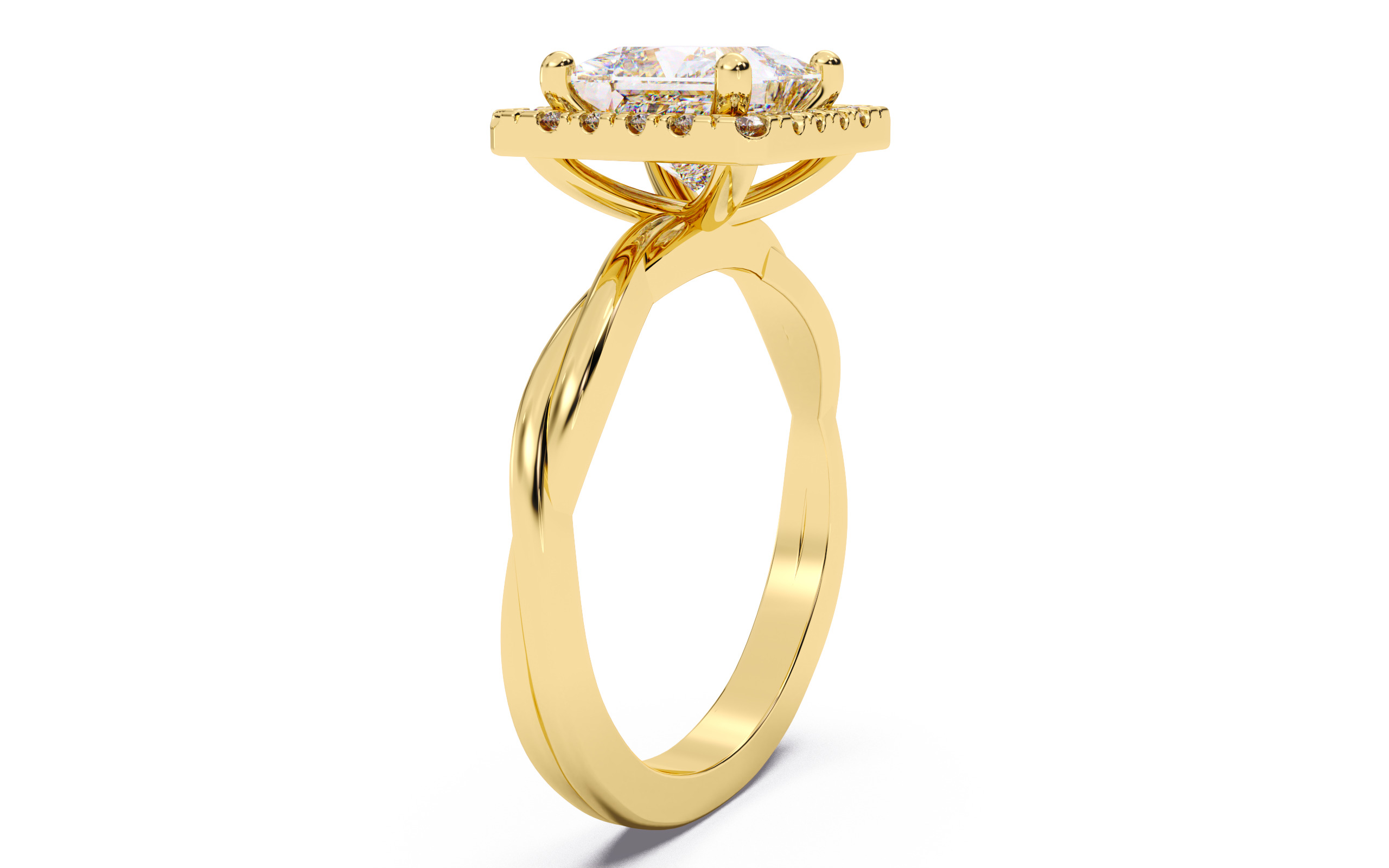 Princess Diamond Halo Setting Solitaire Ring  3D print model_2