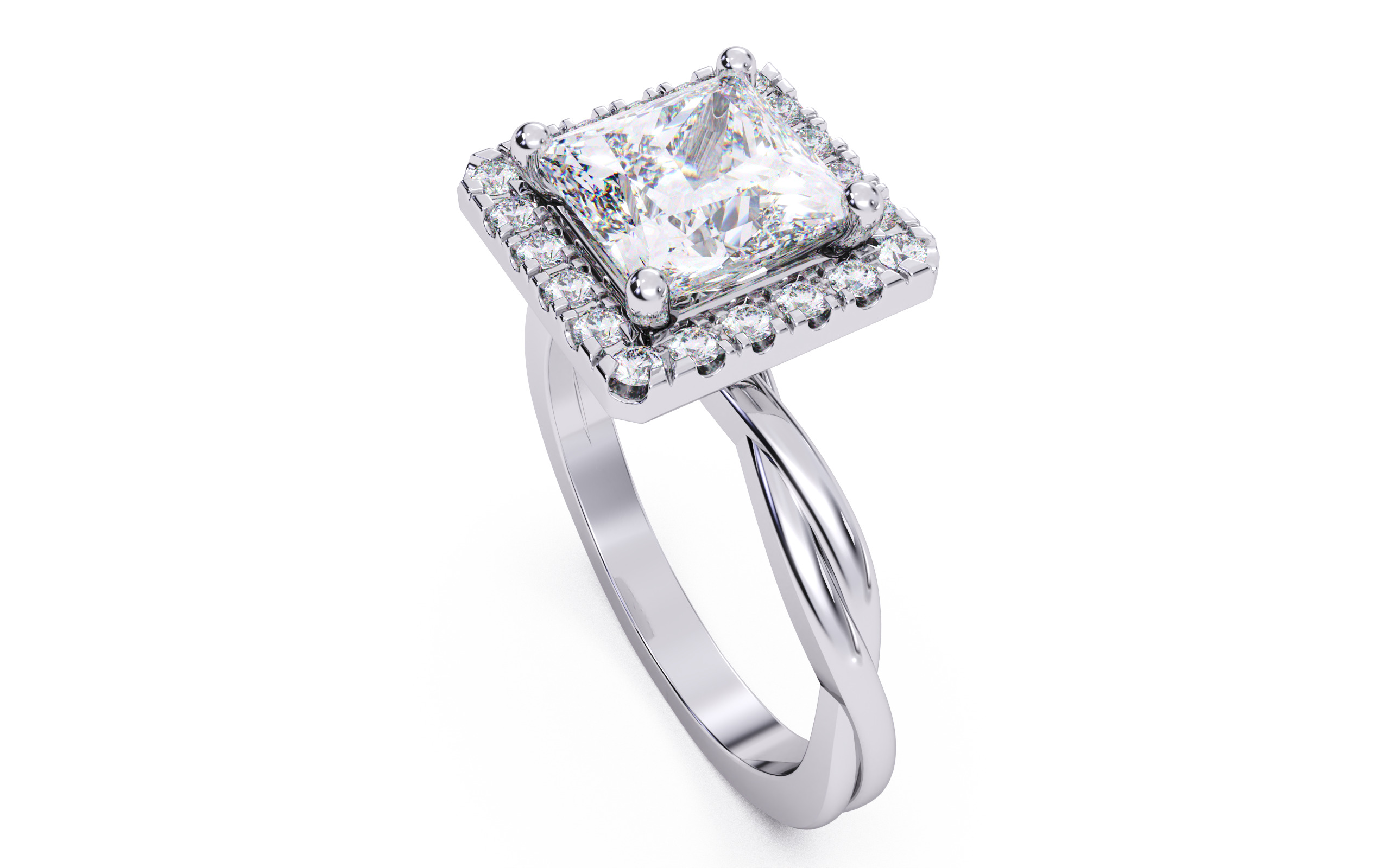 Princess Diamond Halo Setting Solitaire Ring  3D print model_16