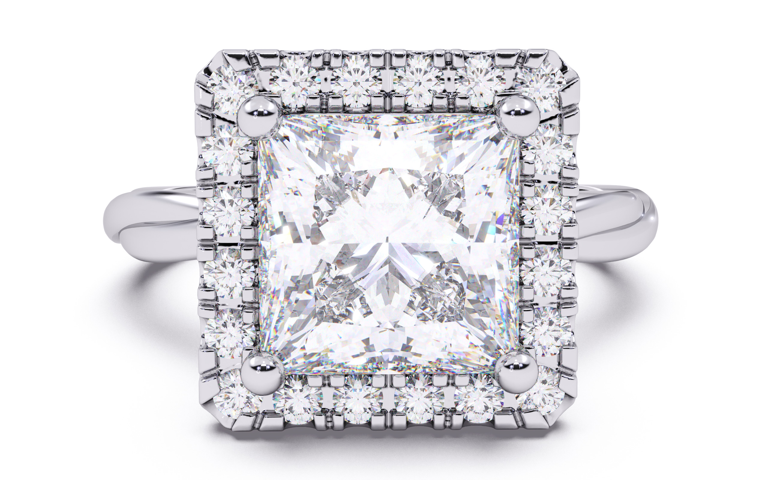 Princess Diamond Halo Setting Solitaire Ring  3D print model_11