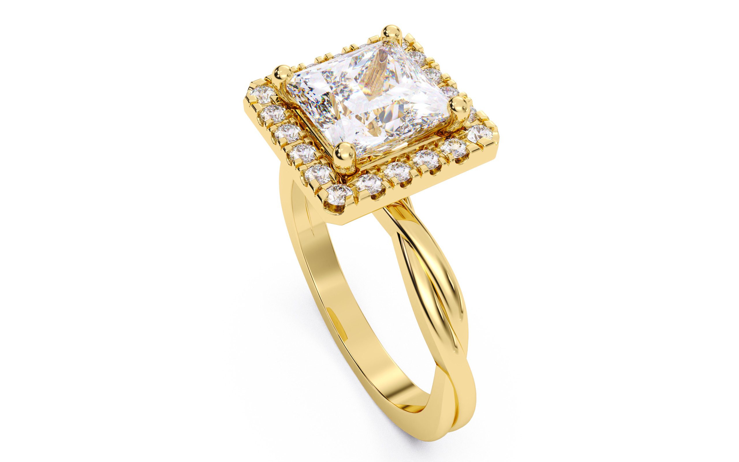 Princess Diamond Halo Setting Solitaire Ring  3D print model_14