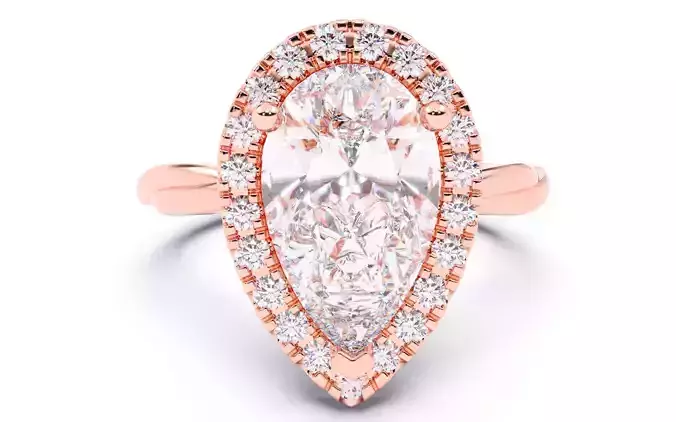 Pear Diamond Halo Setting Solitaire Ring 3D print model