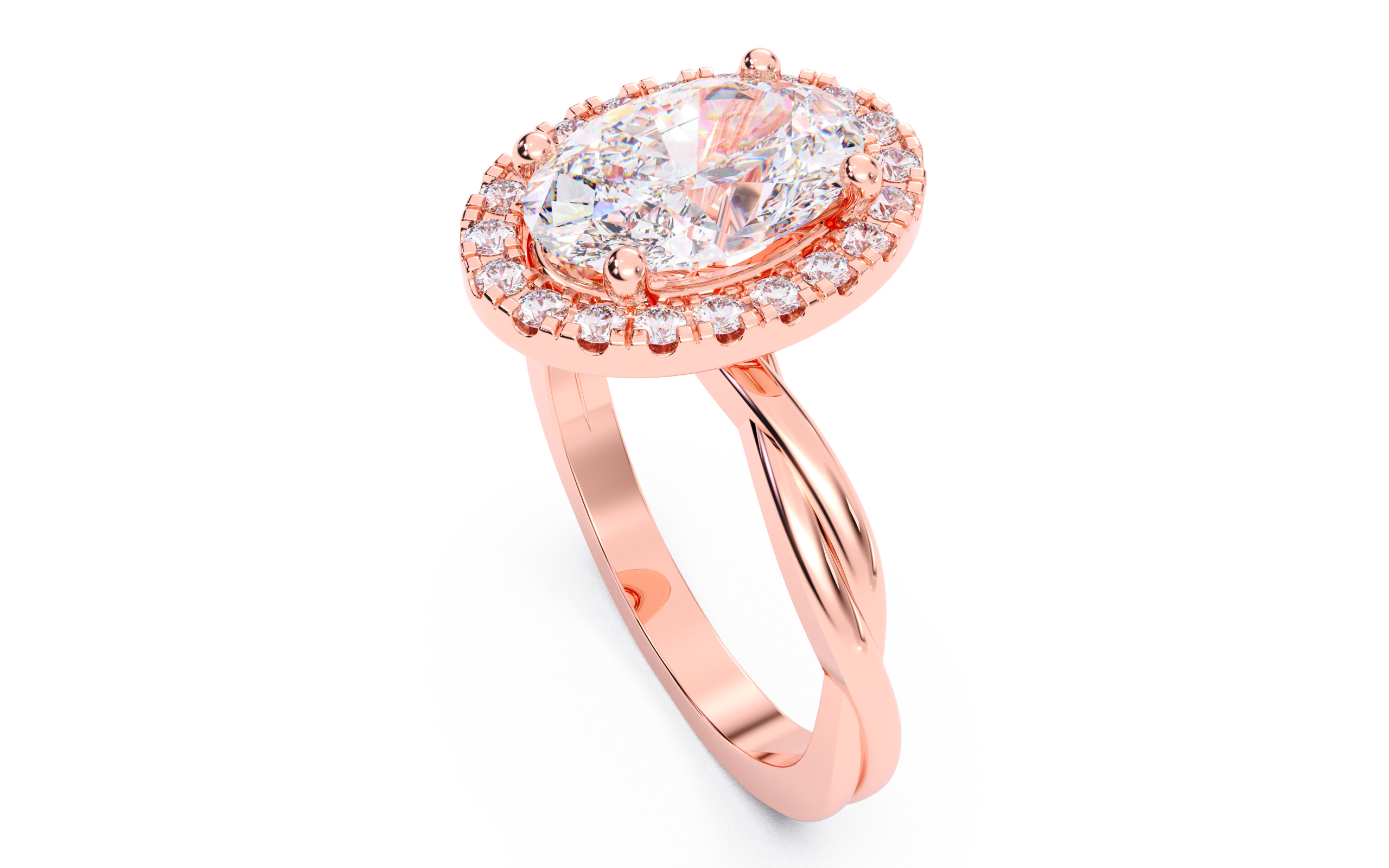 Oval Diamond Halo Setting Solitaire Ring  3D print model_4