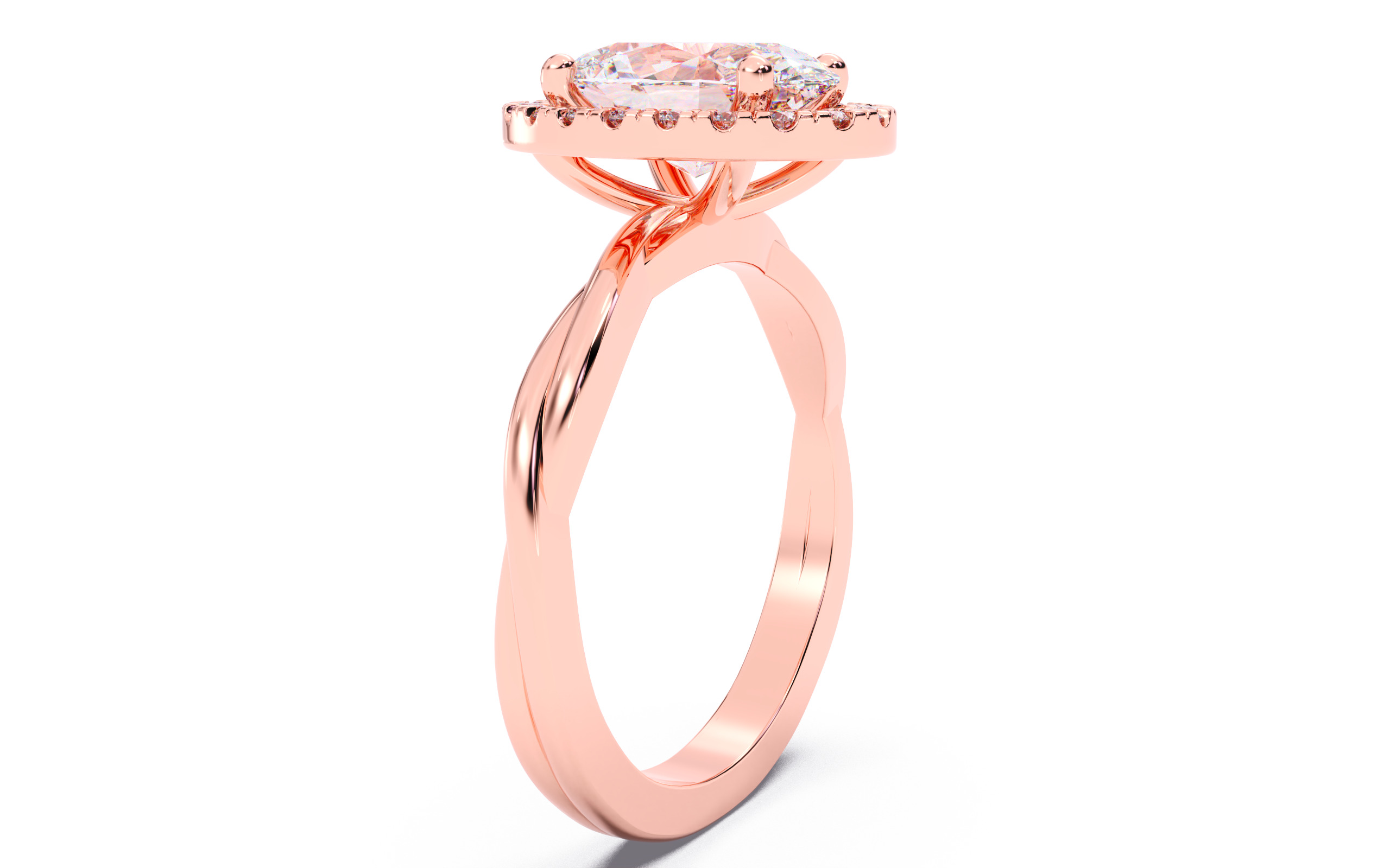Oval Diamond Halo Setting Solitaire Ring  3D print model_2