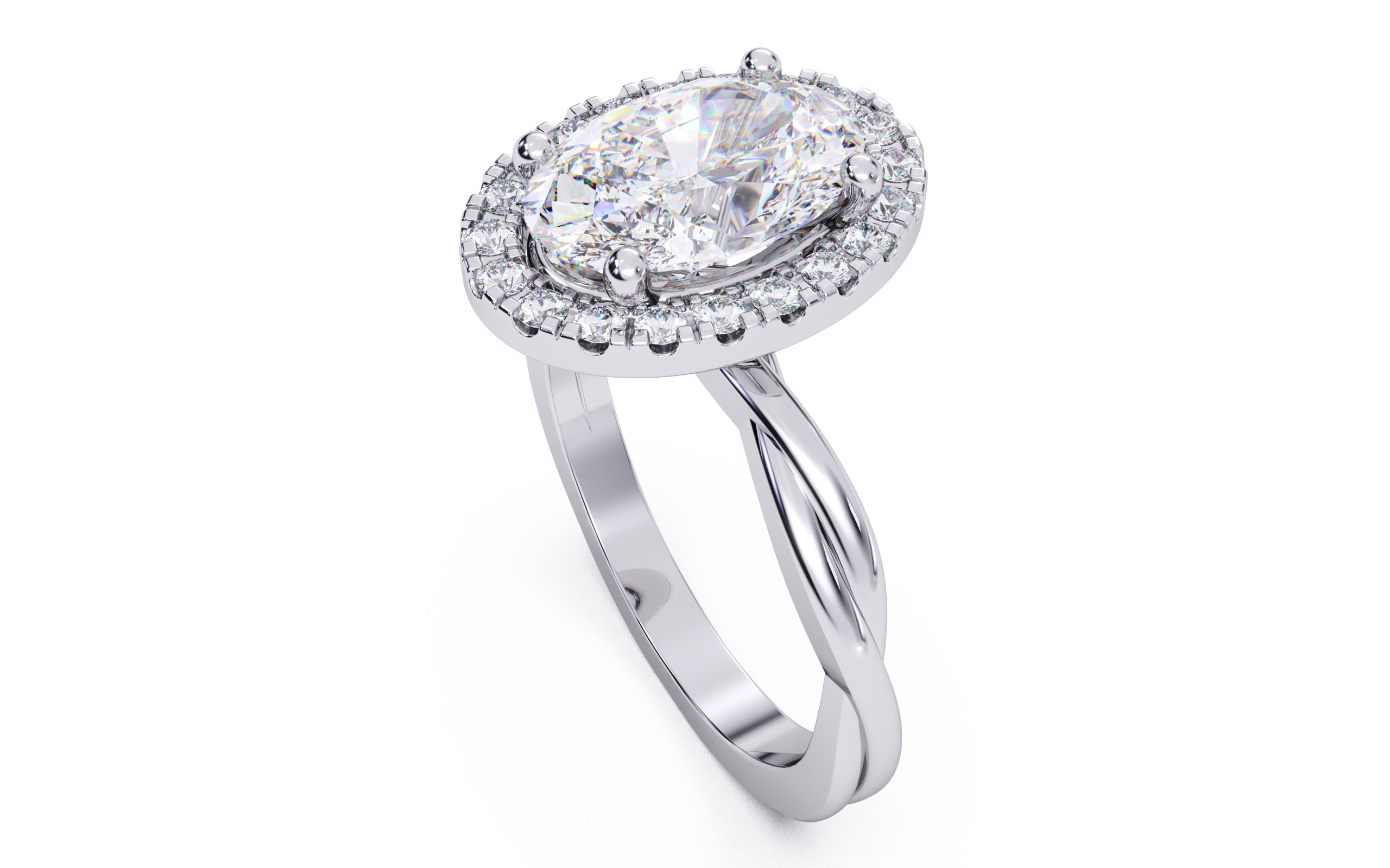 Oval Diamond Halo Setting Solitaire Ring  3D print model_24