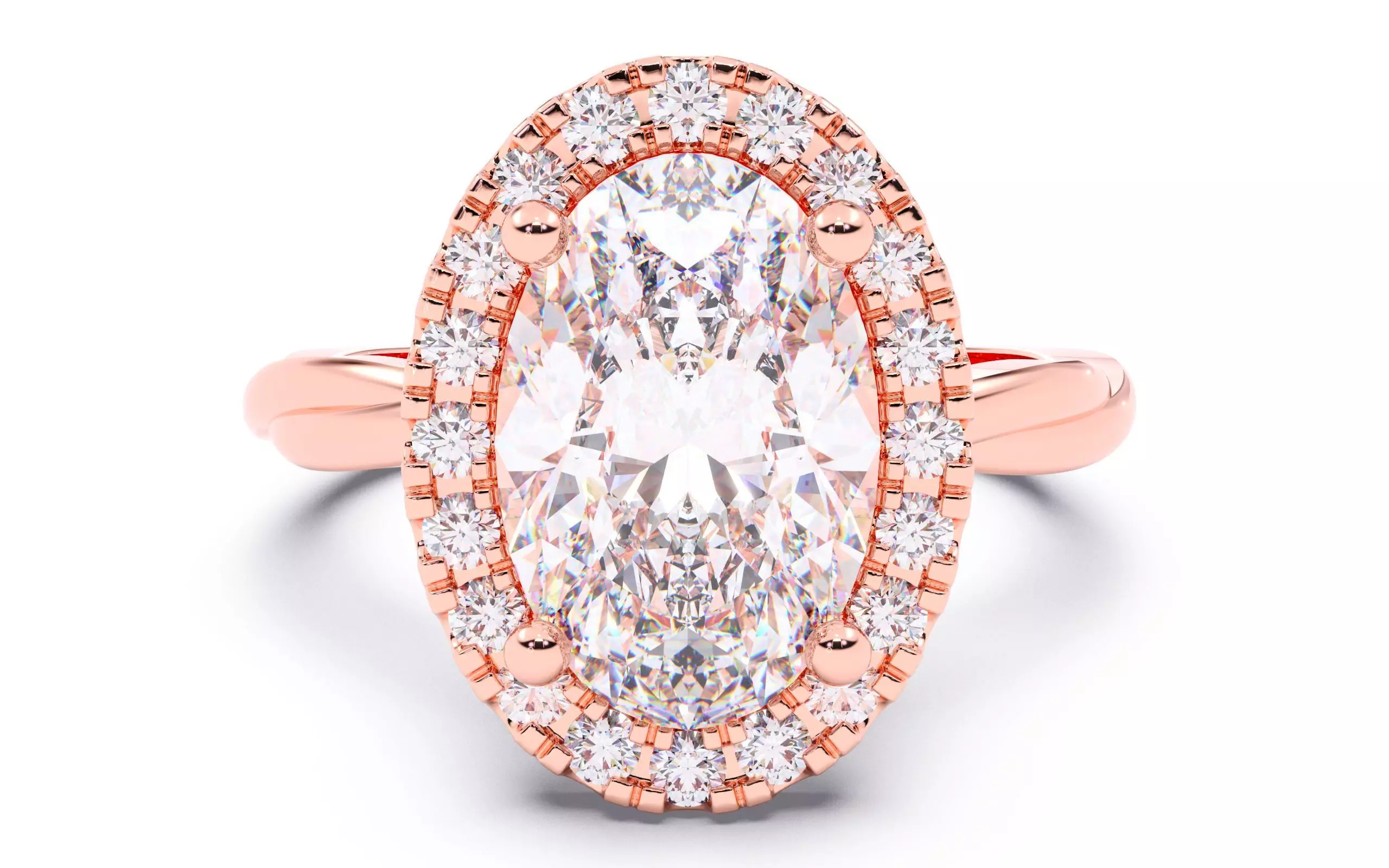 Oval Diamond Halo Setting Solitaire Ring  3D print model_0