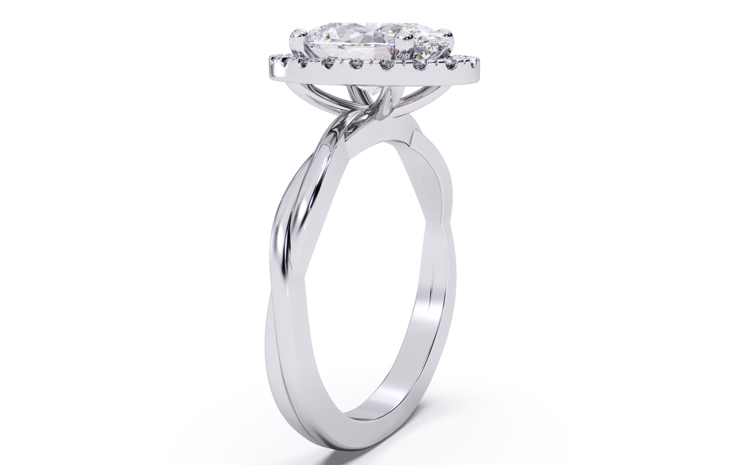 Oval Diamond Halo Setting Solitaire Ring  3D print model_19