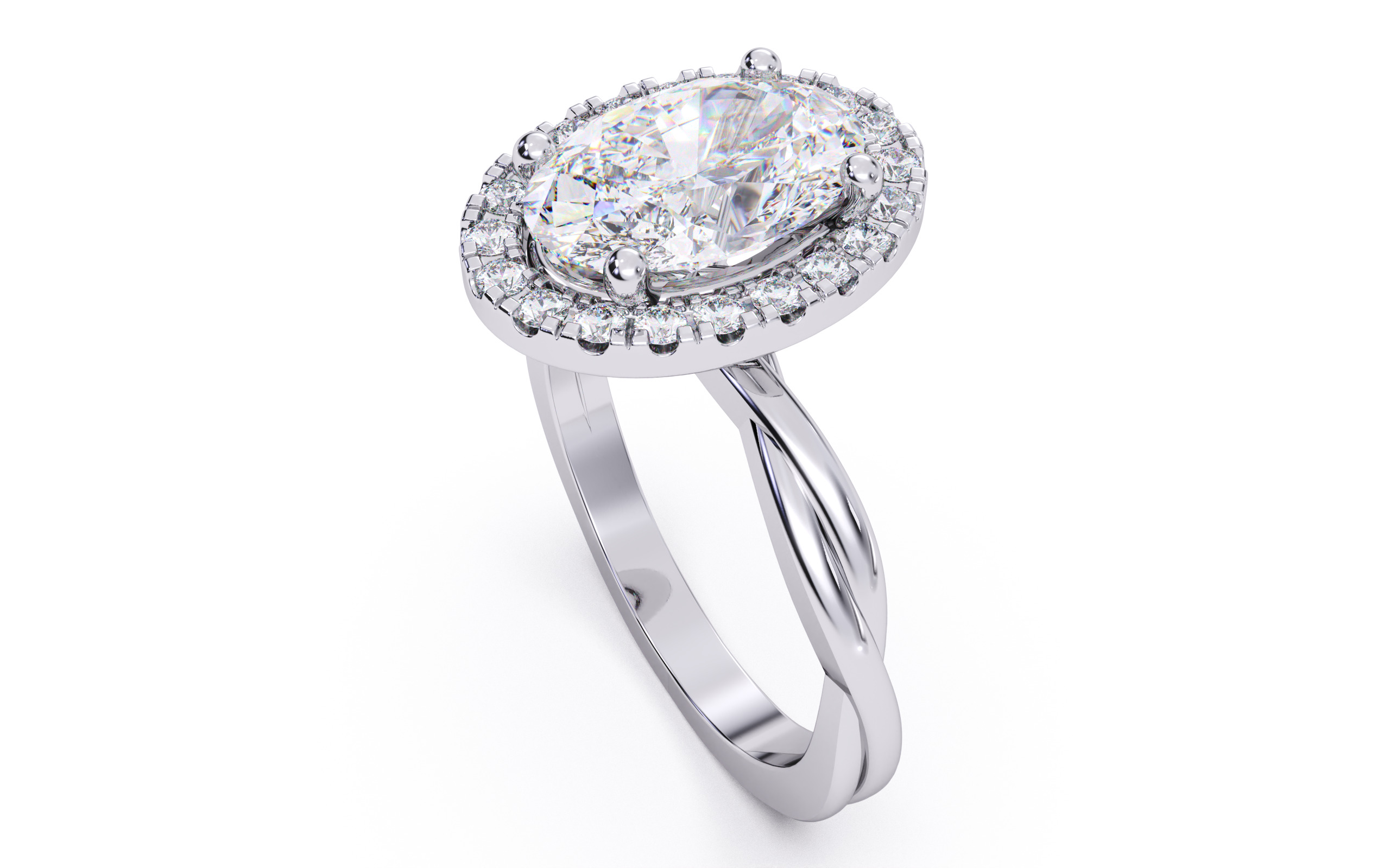 Oval Diamond Halo Setting Solitaire Ring  3D print model_3