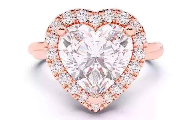 Heart Diamond Halo Setting Solitaire Ring  3D print model