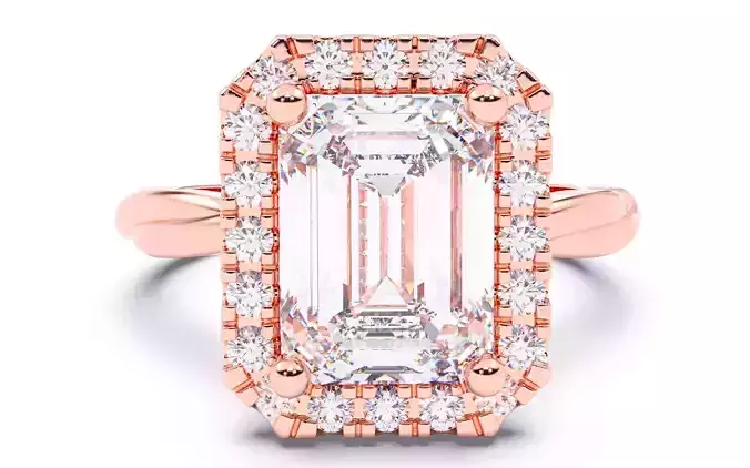 Emerald Diamond Halo Setting Solitaire Ring  3D print model
