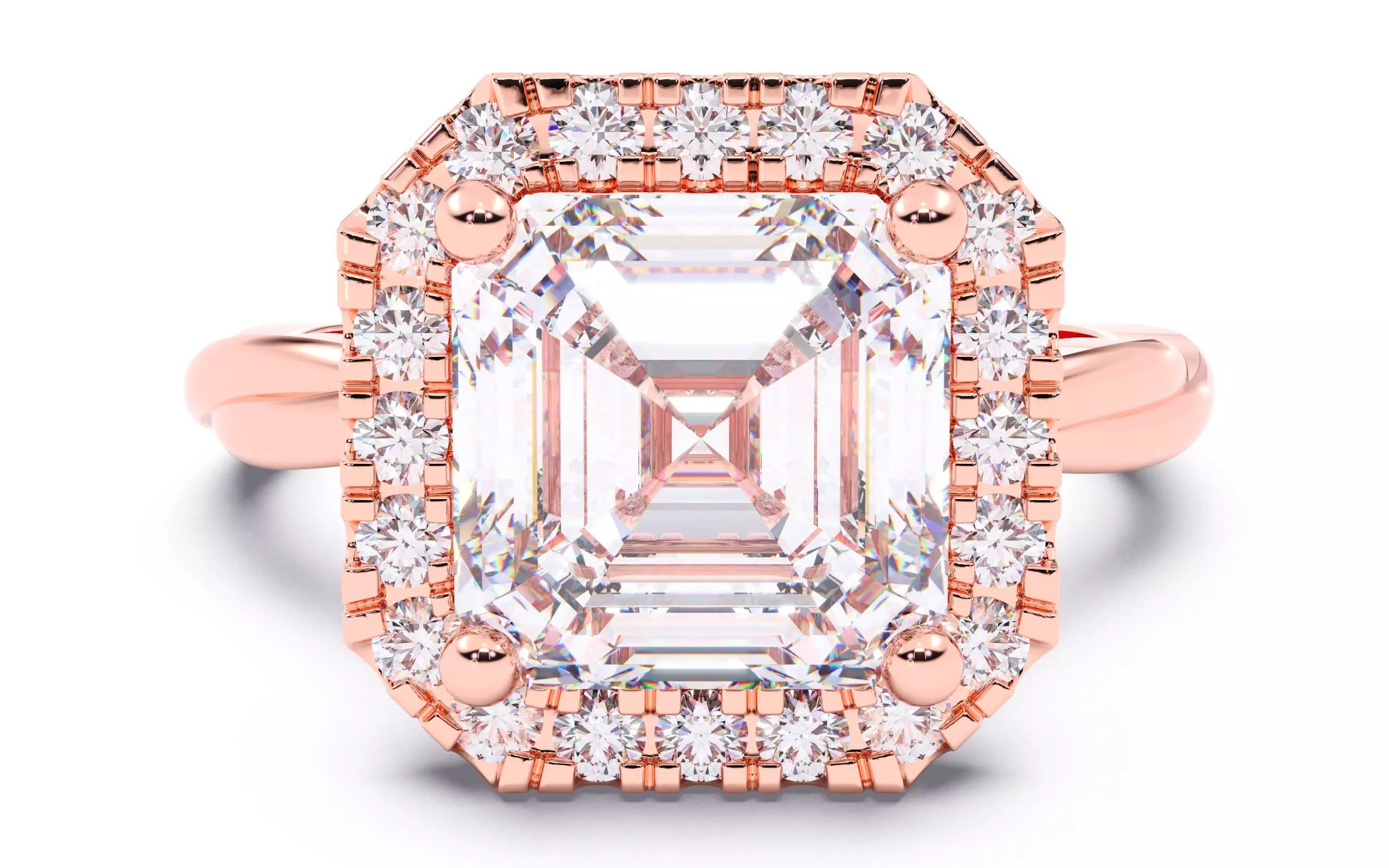 Asscher Diamond Halo Setting Solitaire Ring 3D print model