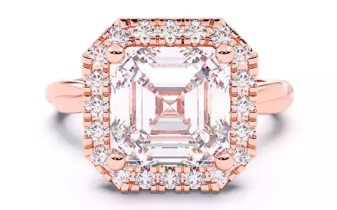 Asscher Diamond Halo Setting Solitaire Ring  3D print model
