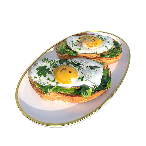 Sandwich with Fried Egg Toast  Low-poly 3D model 3