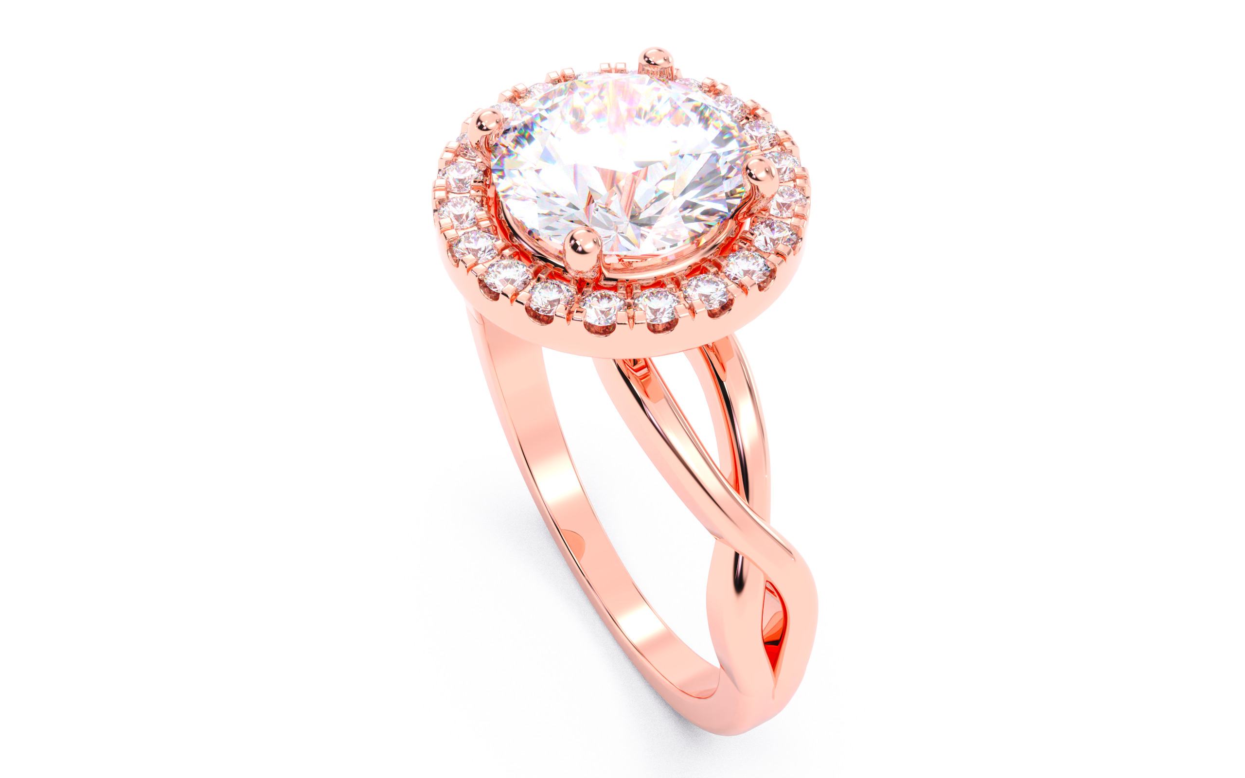 Round Diamond Halo Setting Solitaire Ring  3D print model_4