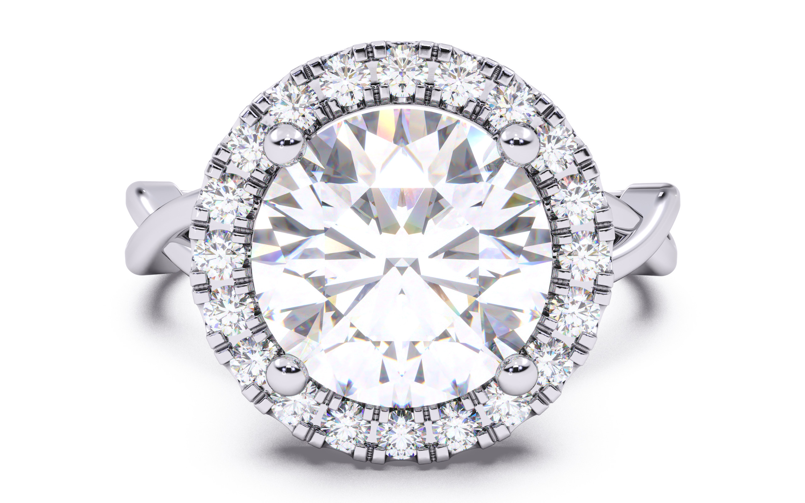 Round Diamond Halo Setting Solitaire Ring  3D print model_15