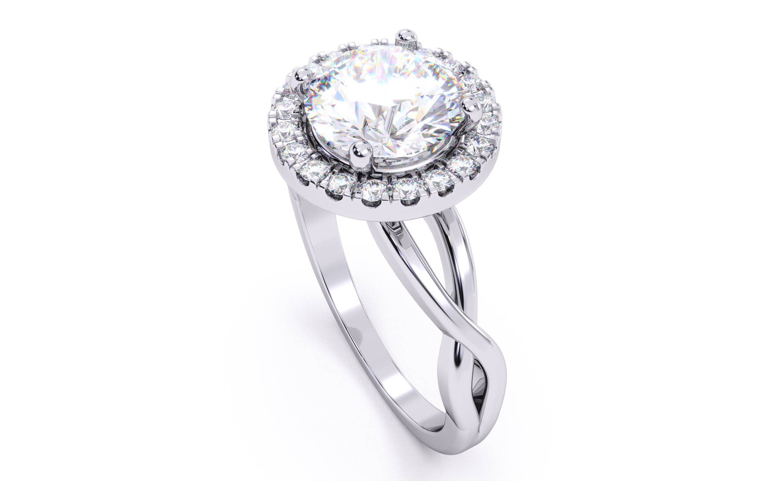 Round Diamond Halo Setting Solitaire Ring  3D print model_3