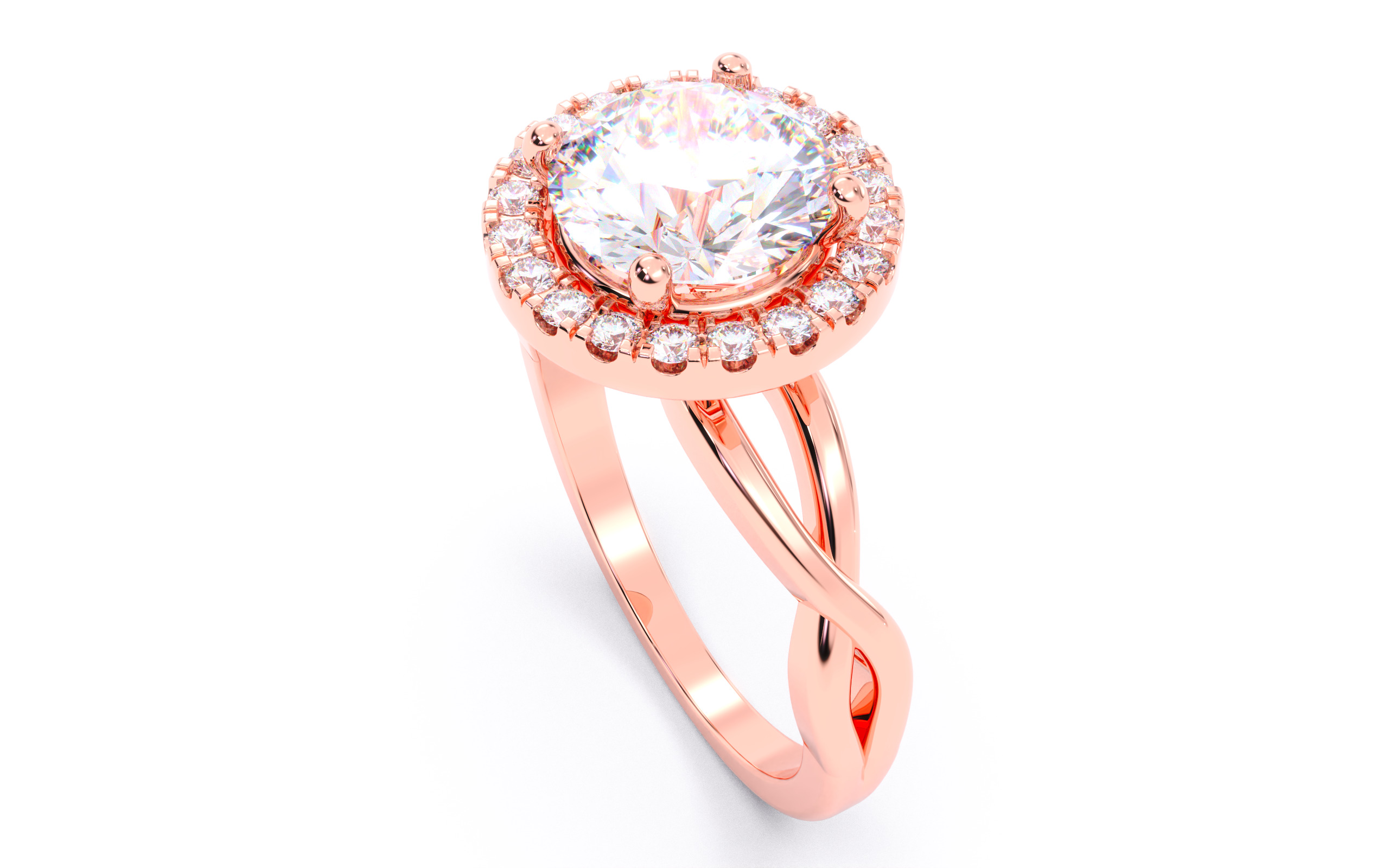 Round Diamond Halo Setting Solitaire Ring  3D print model_5