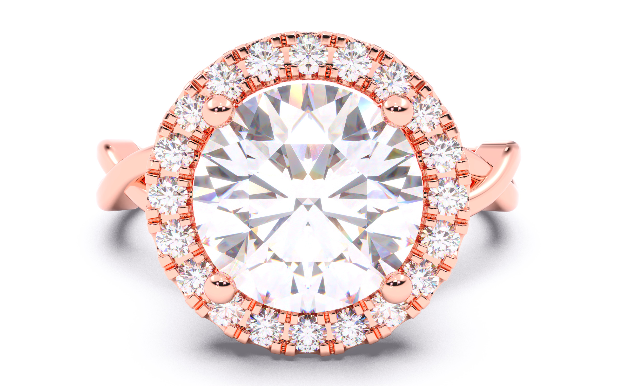 Round Diamond Halo Setting Solitaire Ring  3D print model_17