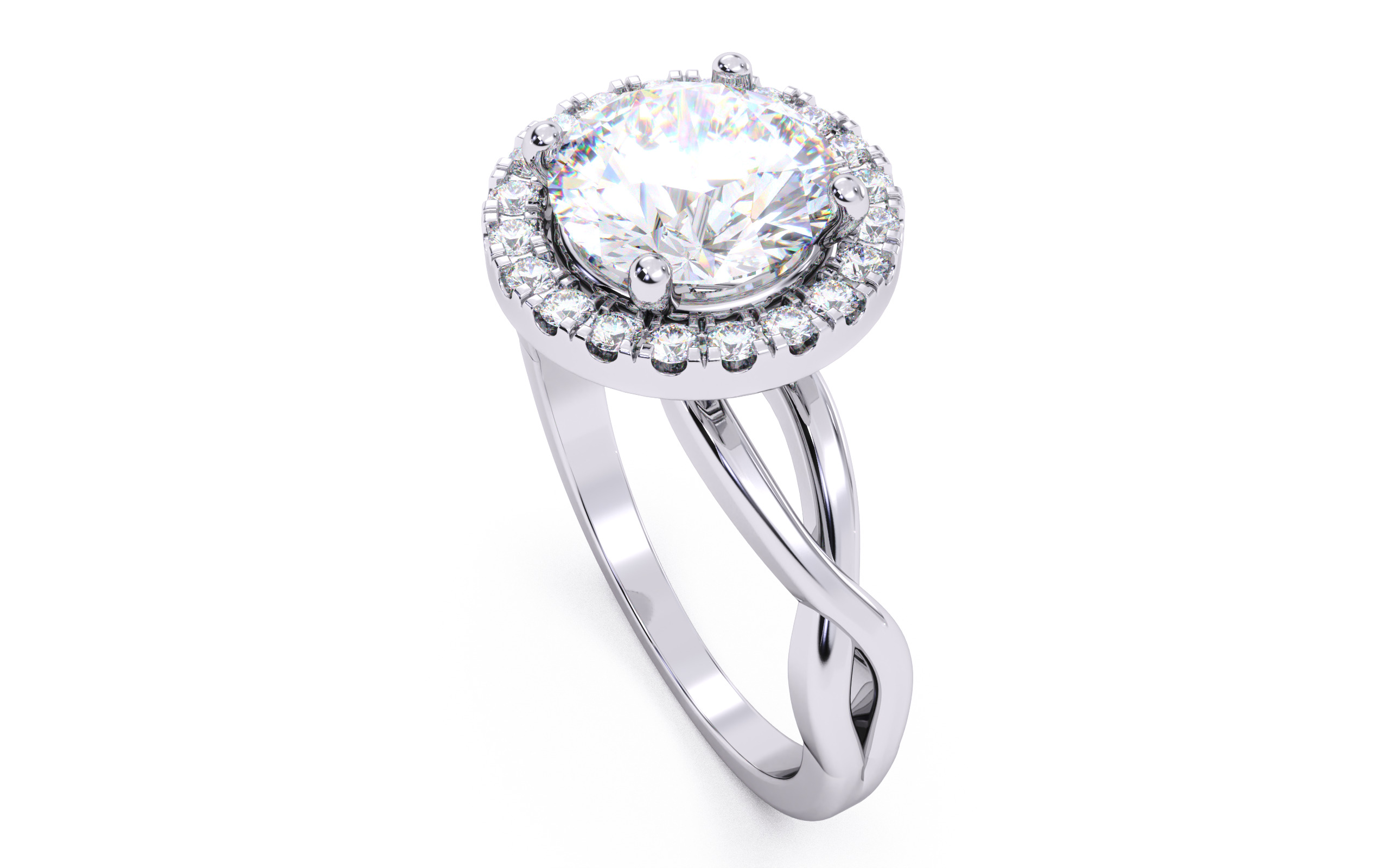Round Diamond Halo Setting Solitaire Ring  3D print model_24