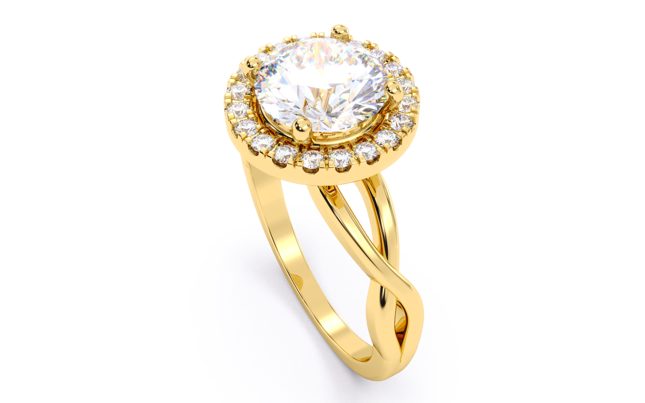 Round Diamond Halo Setting Solitaire Ring  3D print model_23