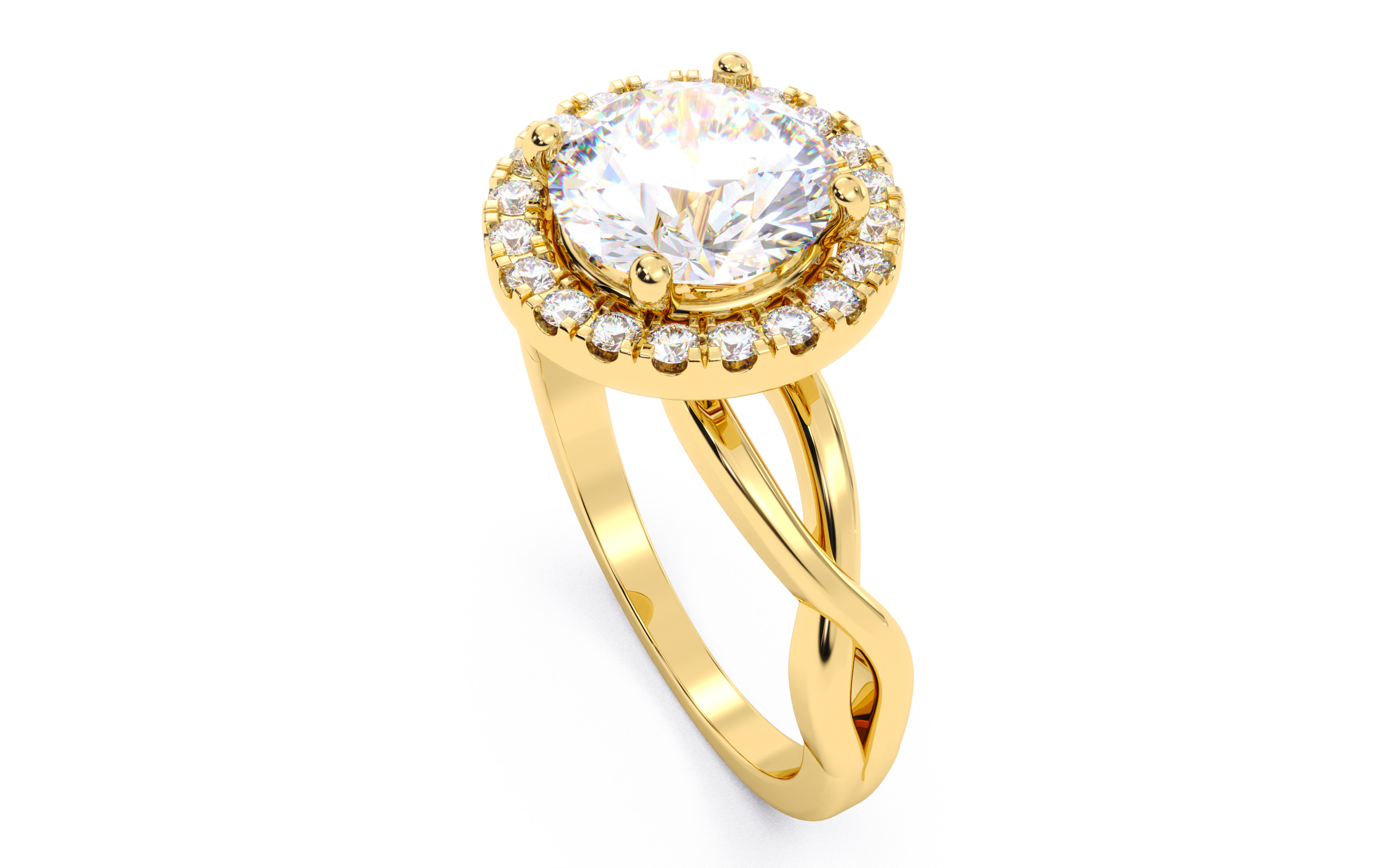 Round Diamond Halo Setting Solitaire Ring  3D print model_22