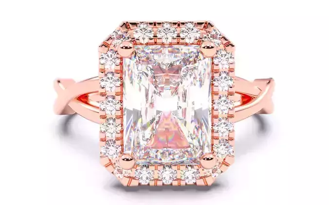 Radiant Diamond Halo Setting Solitaire Ring  3D print model