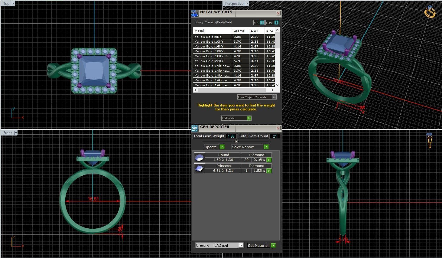 Princess Diamond Halo Setting Solitaire Ring  3D print model_1