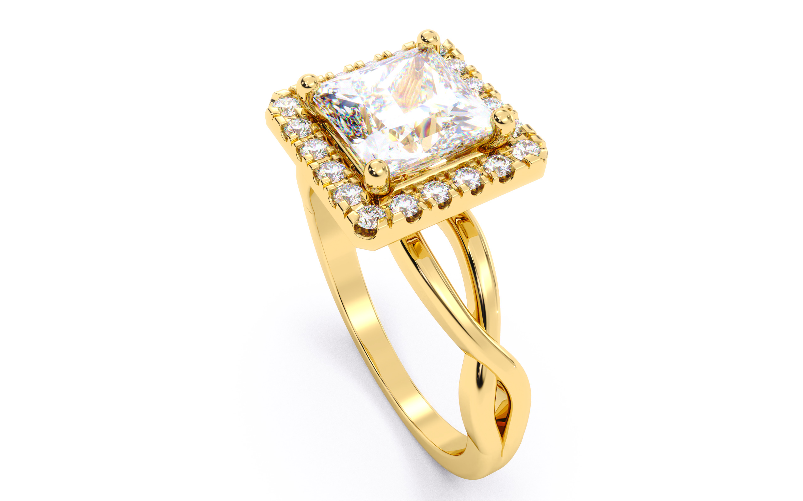 Princess Diamond Halo Setting Solitaire Ring  3D print model_23